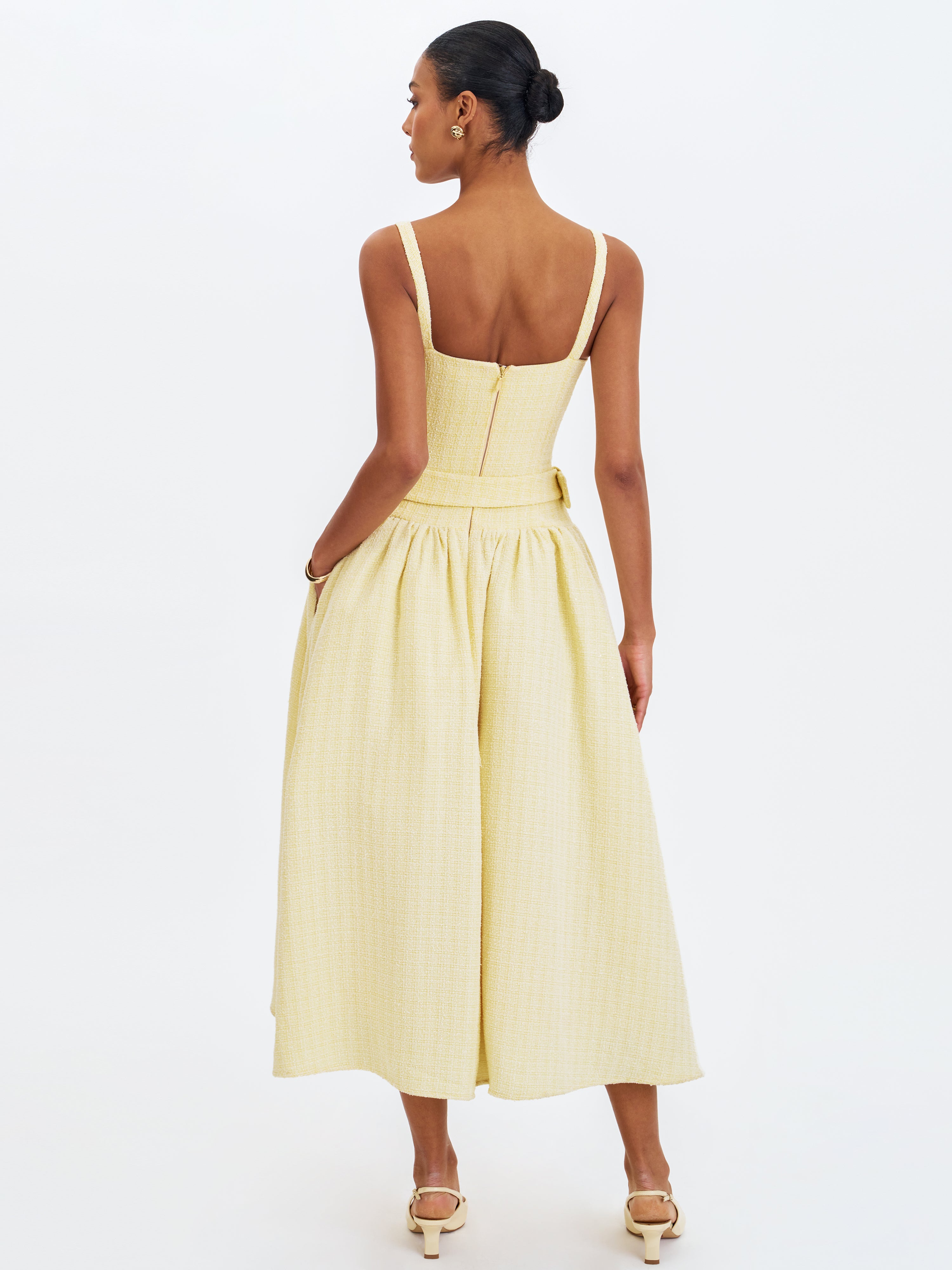 Tiana Butter Yellow Sweetheart Belted Midi Dress
