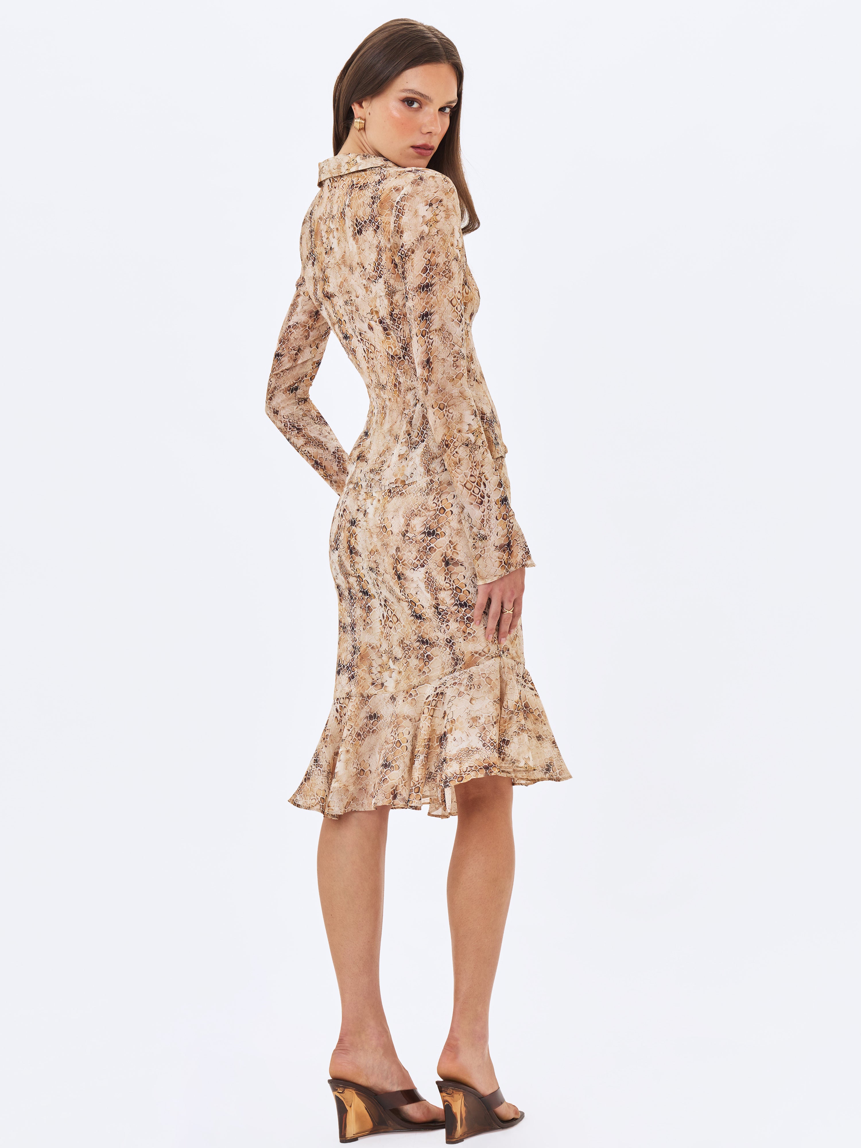 Umara Tan Reptile Print Chiffon Tie-Front Top
