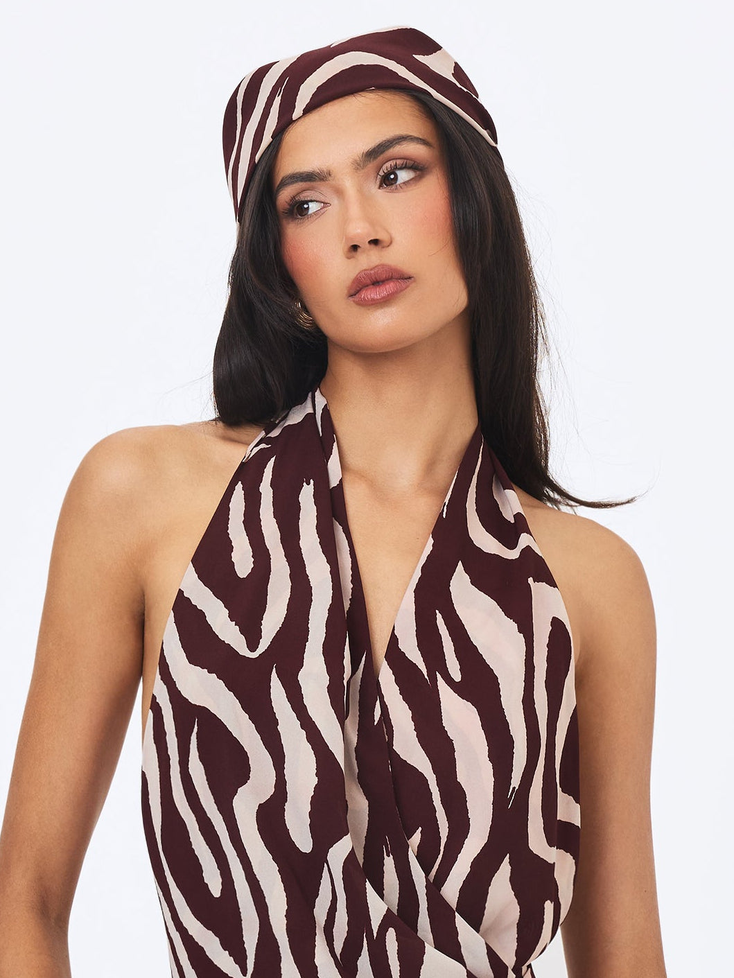 Jolynn Burgundy & Beige Abstract Zebra Print Head Scarf