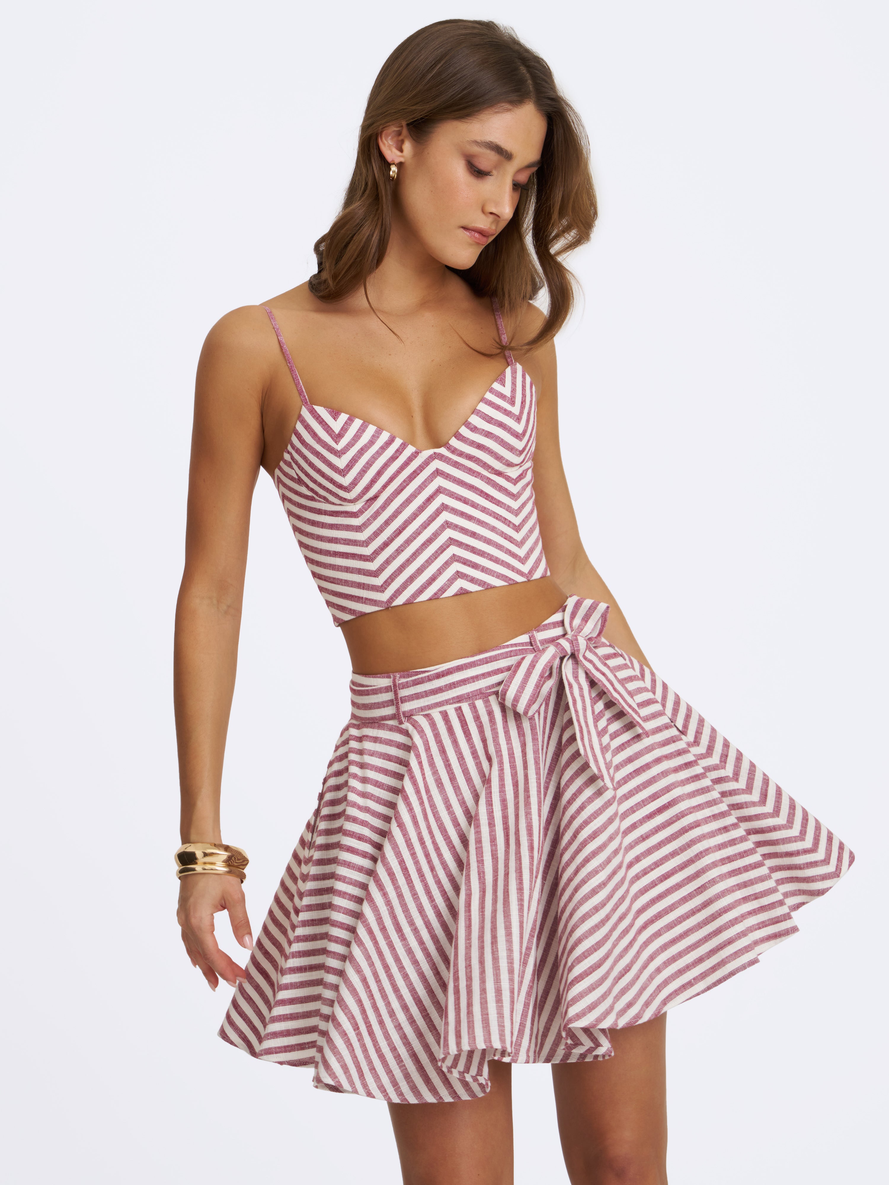 Xola Red & White Chevron Striped Linen Cropped Top