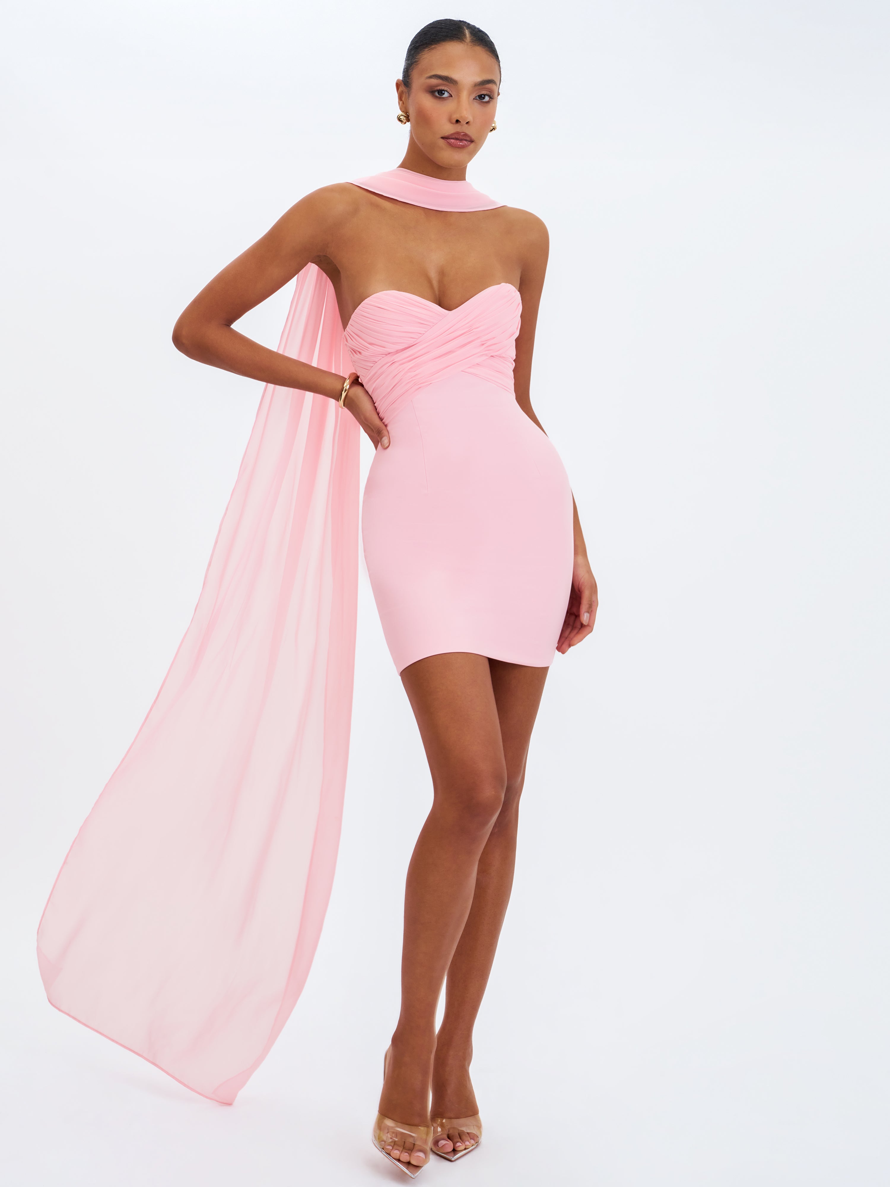 Olivia Rose Pink Strapless Crossover Mini Dress