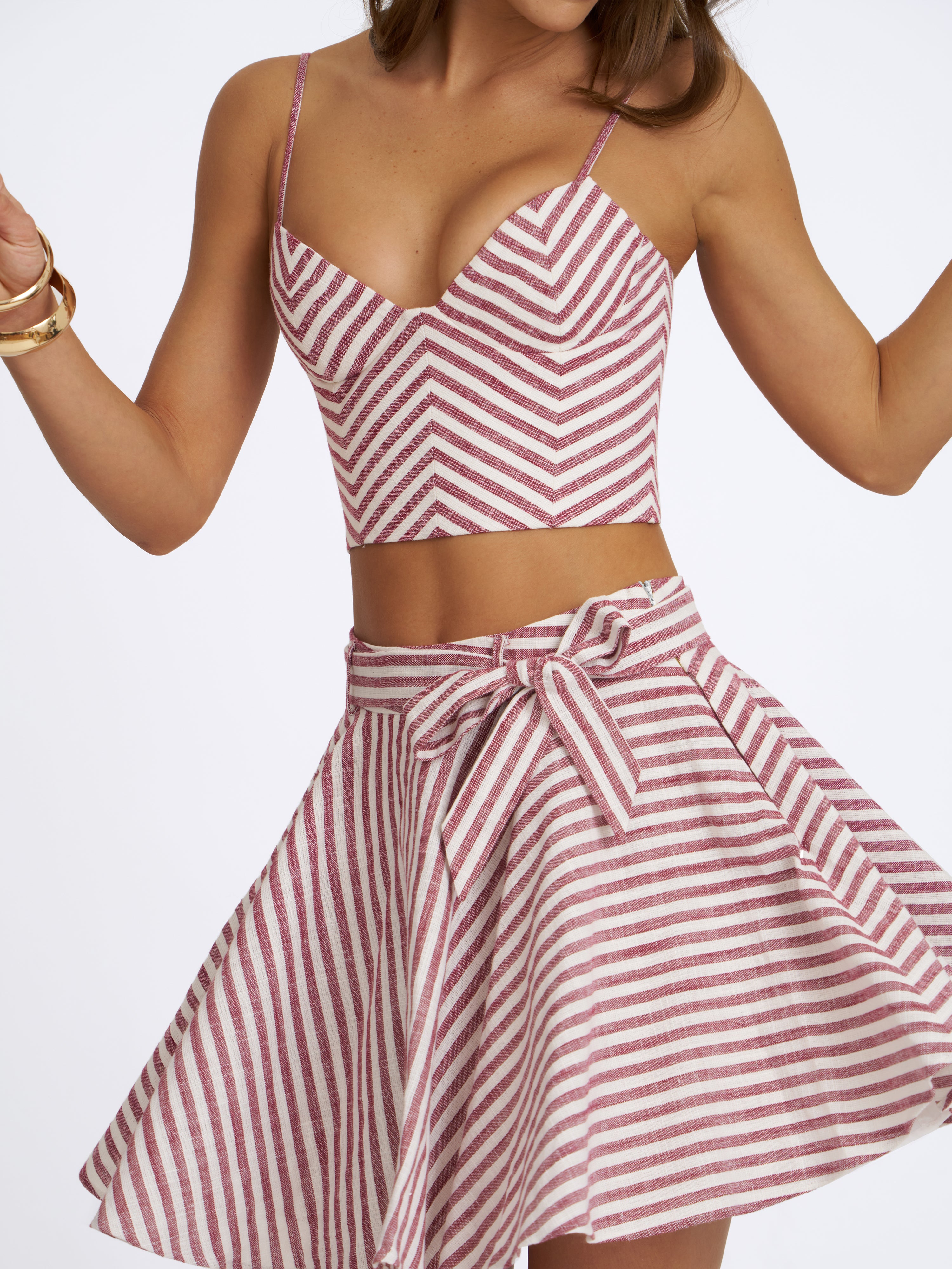 Xolani Red & White Striped Linen Mini Skirt