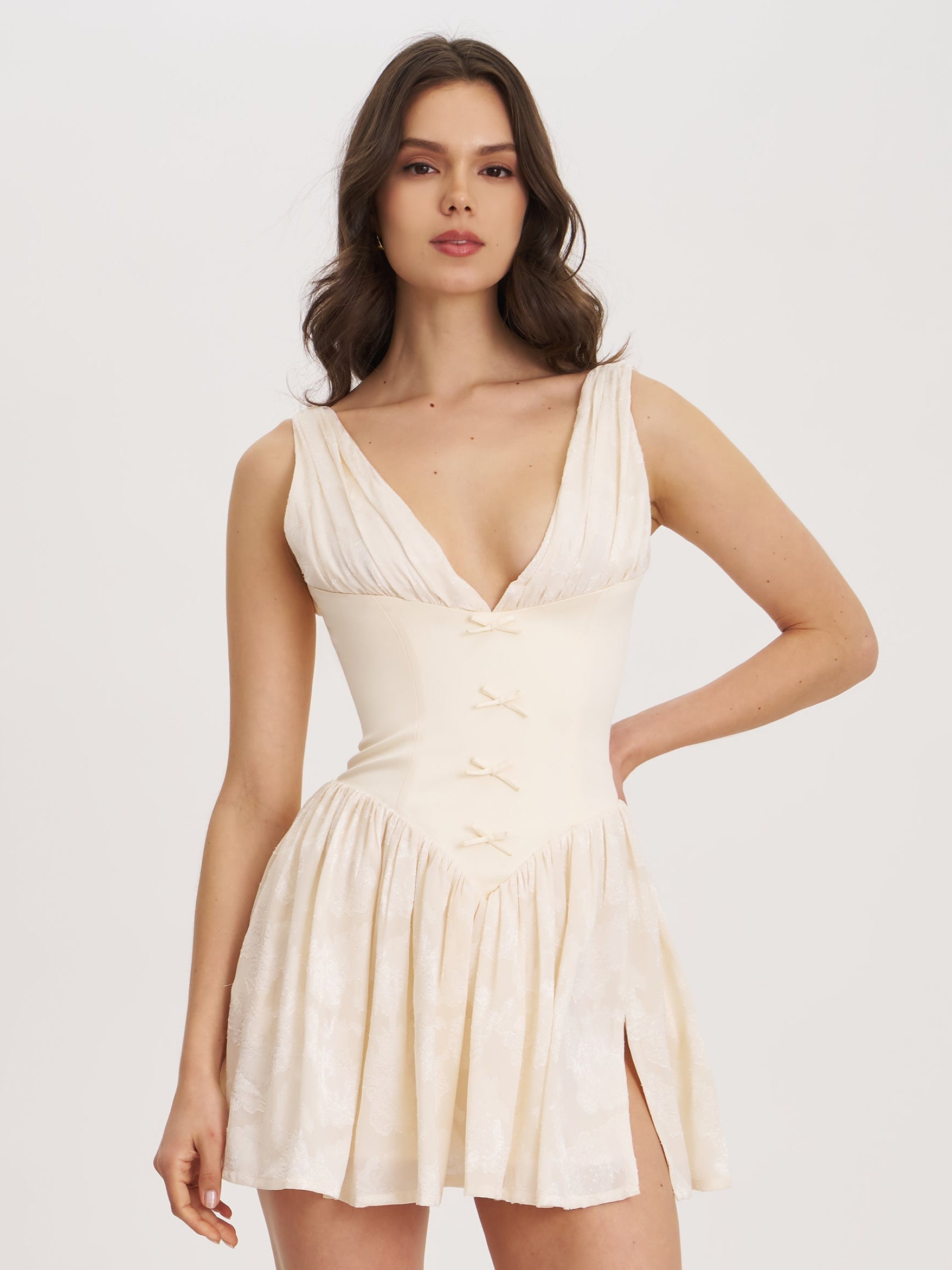 Zahara Off White Jacquard Drop Waist Mini Dress (Archive Sale) Zahara Off White Jacquard Drop Waist Mini Dress (Archive Sale)