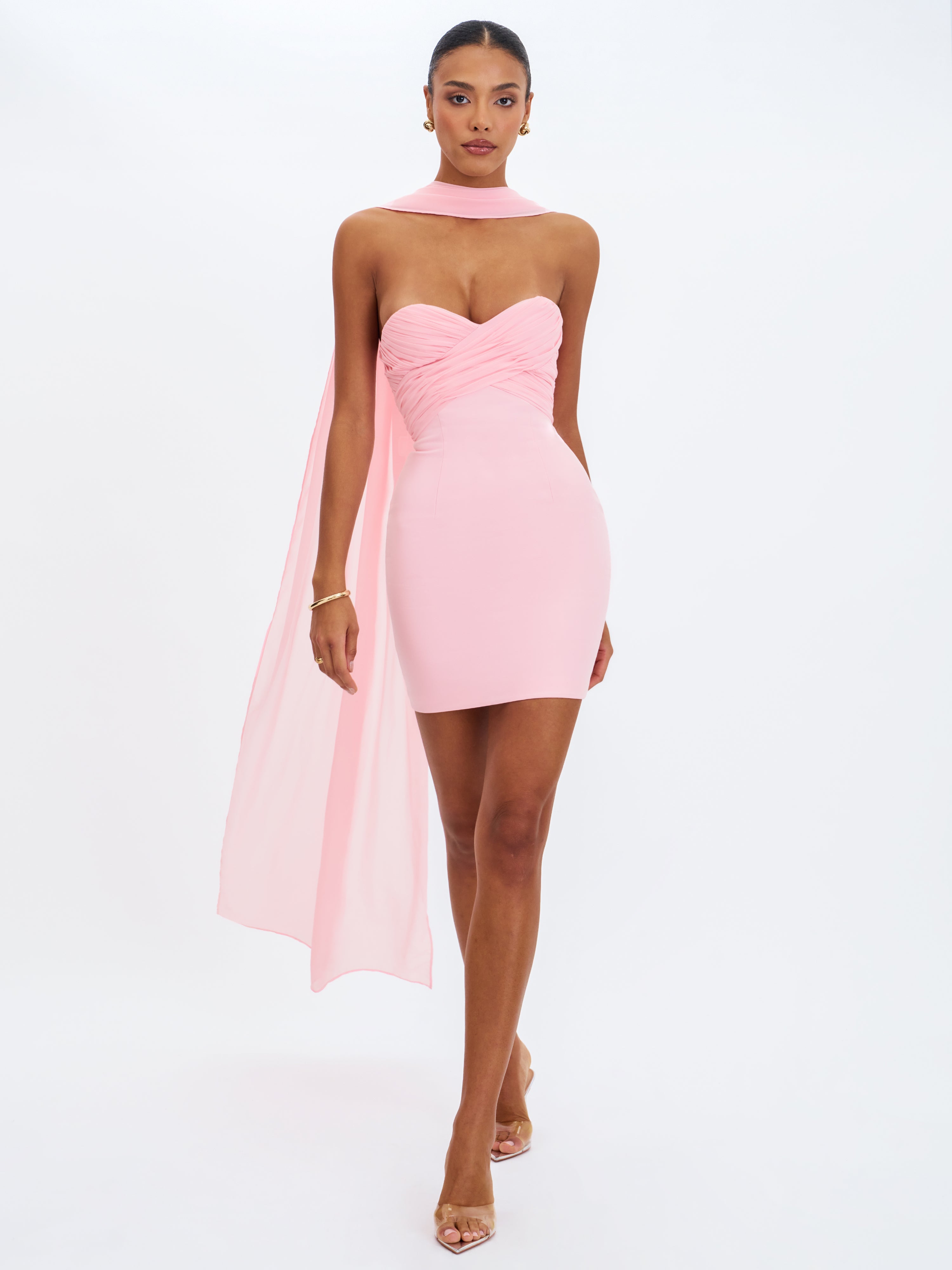 Olivia Rose Pink Strapless Crossover Mini Dress
