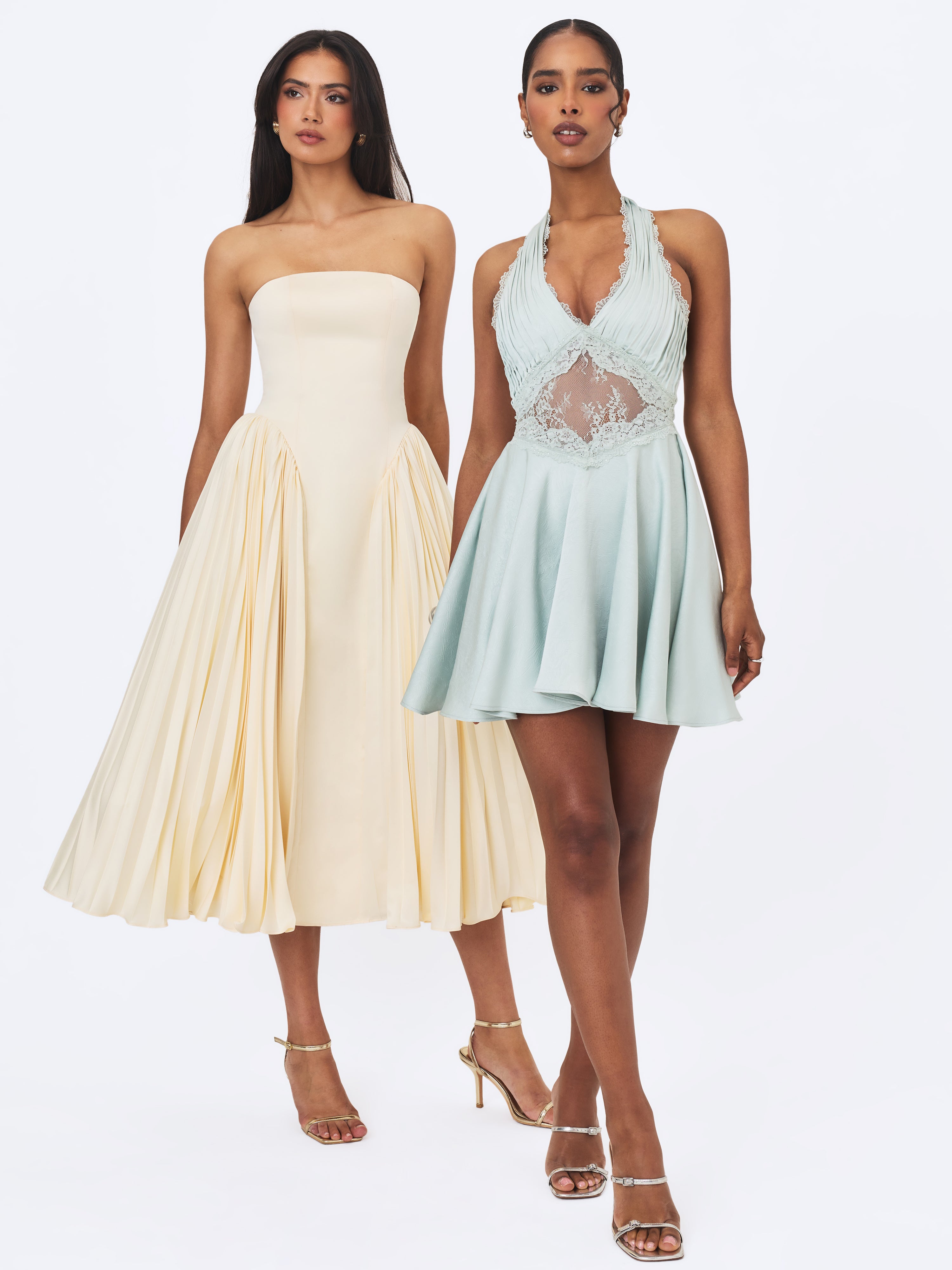 Marnie Butter Yellow Pleated Satin Midi Dress