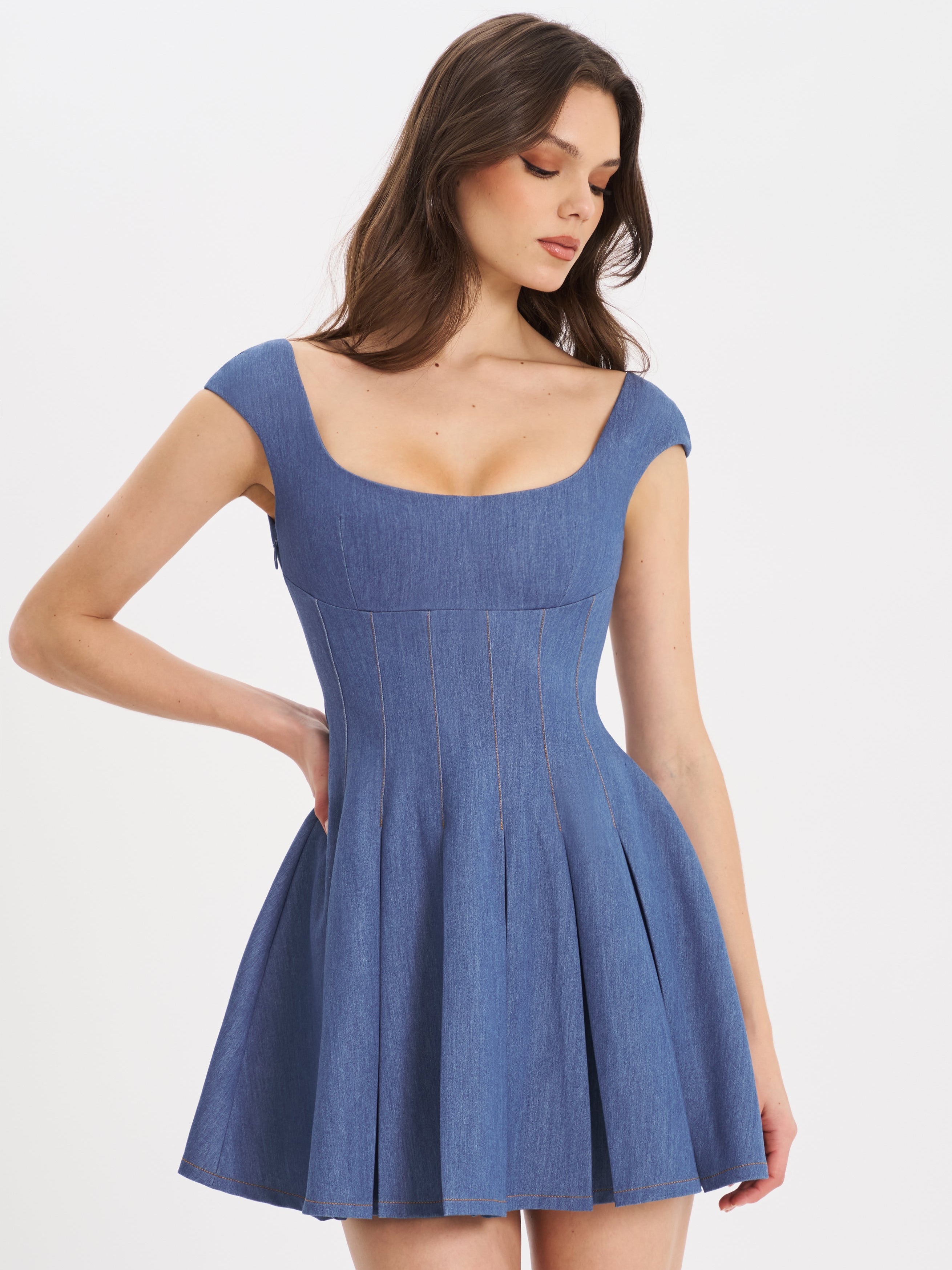 Sada Pleated Denim Mini Dress (Archive Sale)
