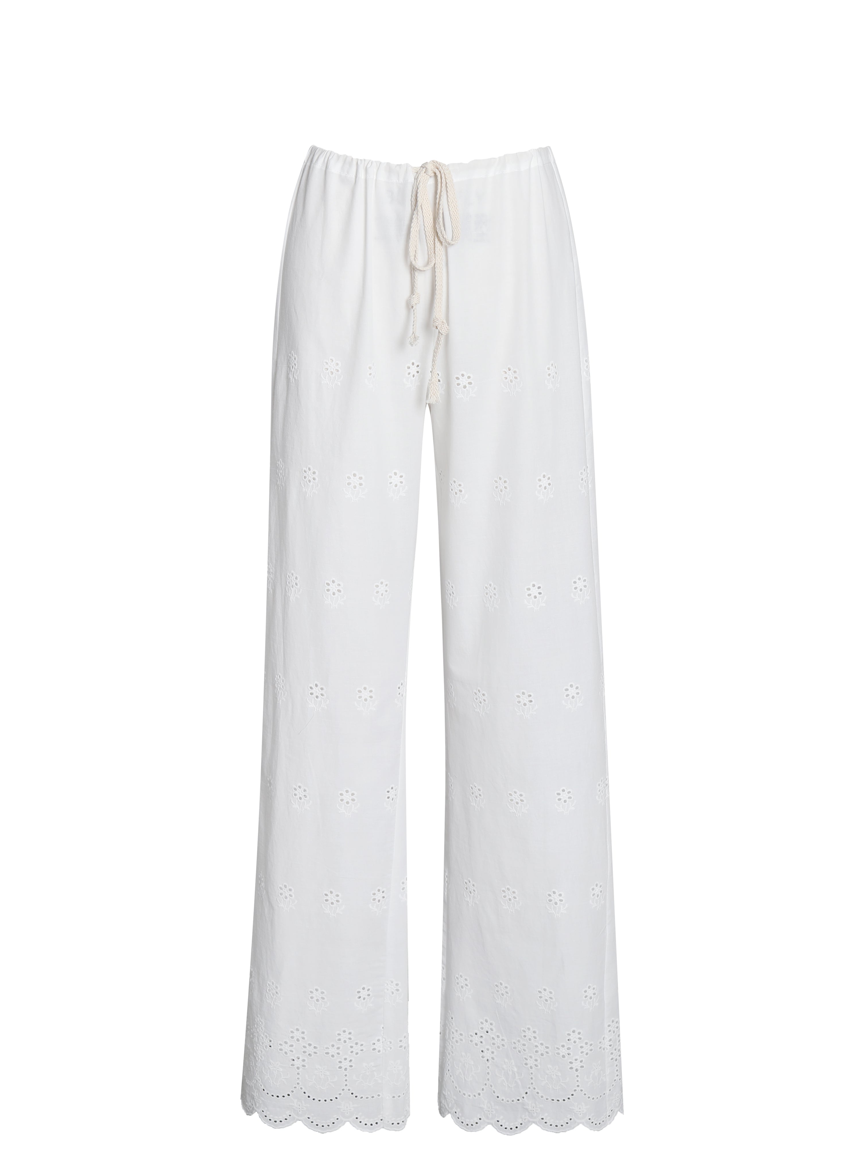 Raina White Cotton Eyelet Straight Pants