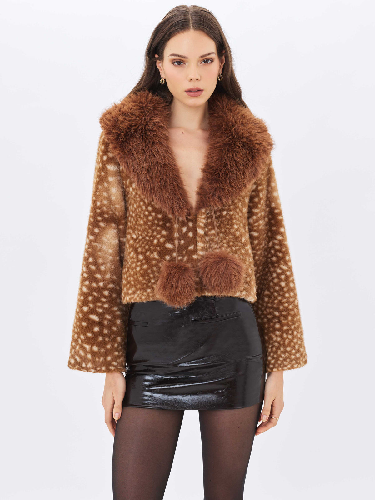 Mia Chestnut Faux Fur Bambi Print Mini Coat