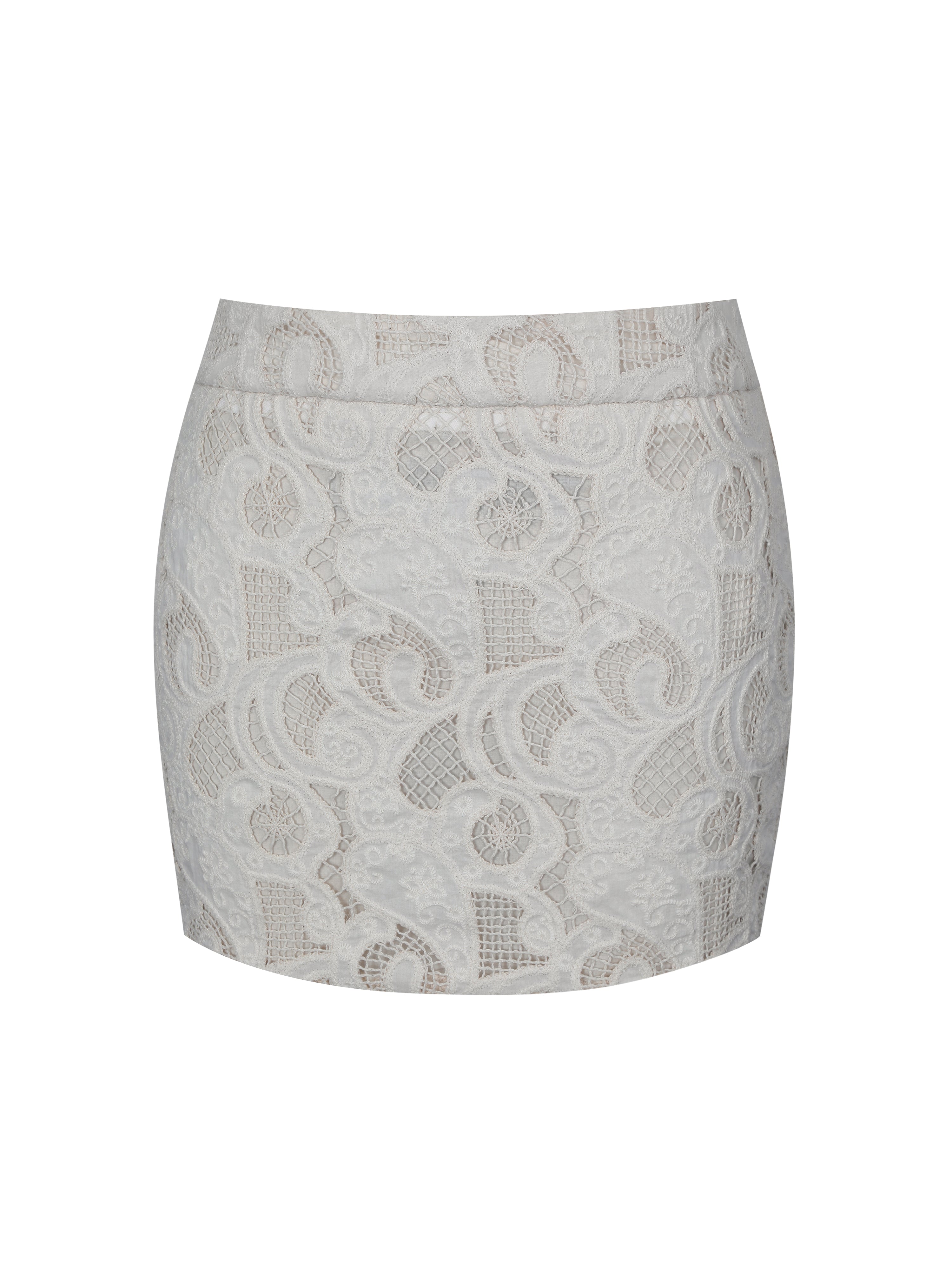 Wendy Beige Cotton Lace Low-Rise Mini Skirt