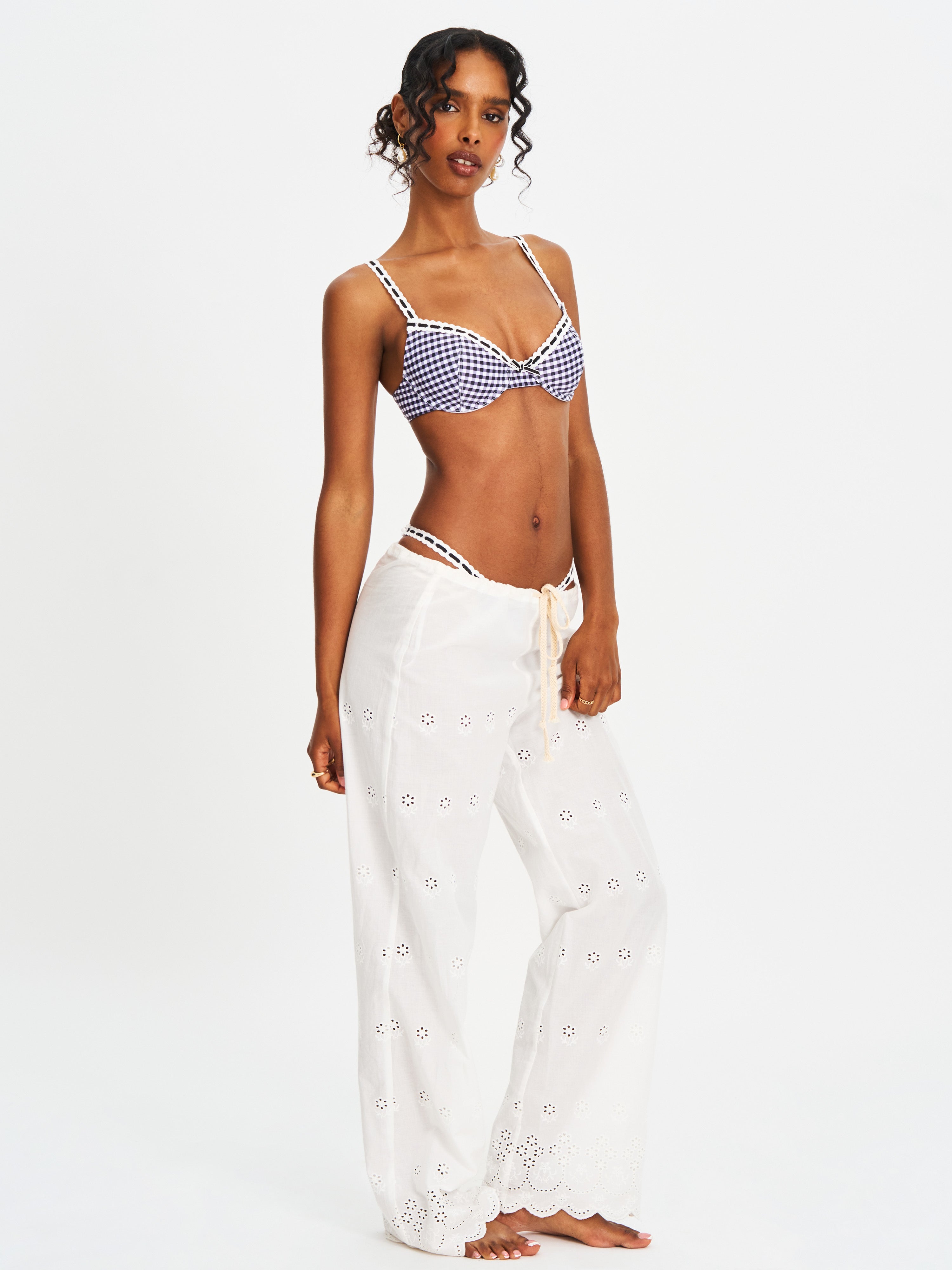 Geneva Gingham Lace Decoration Bikini Top