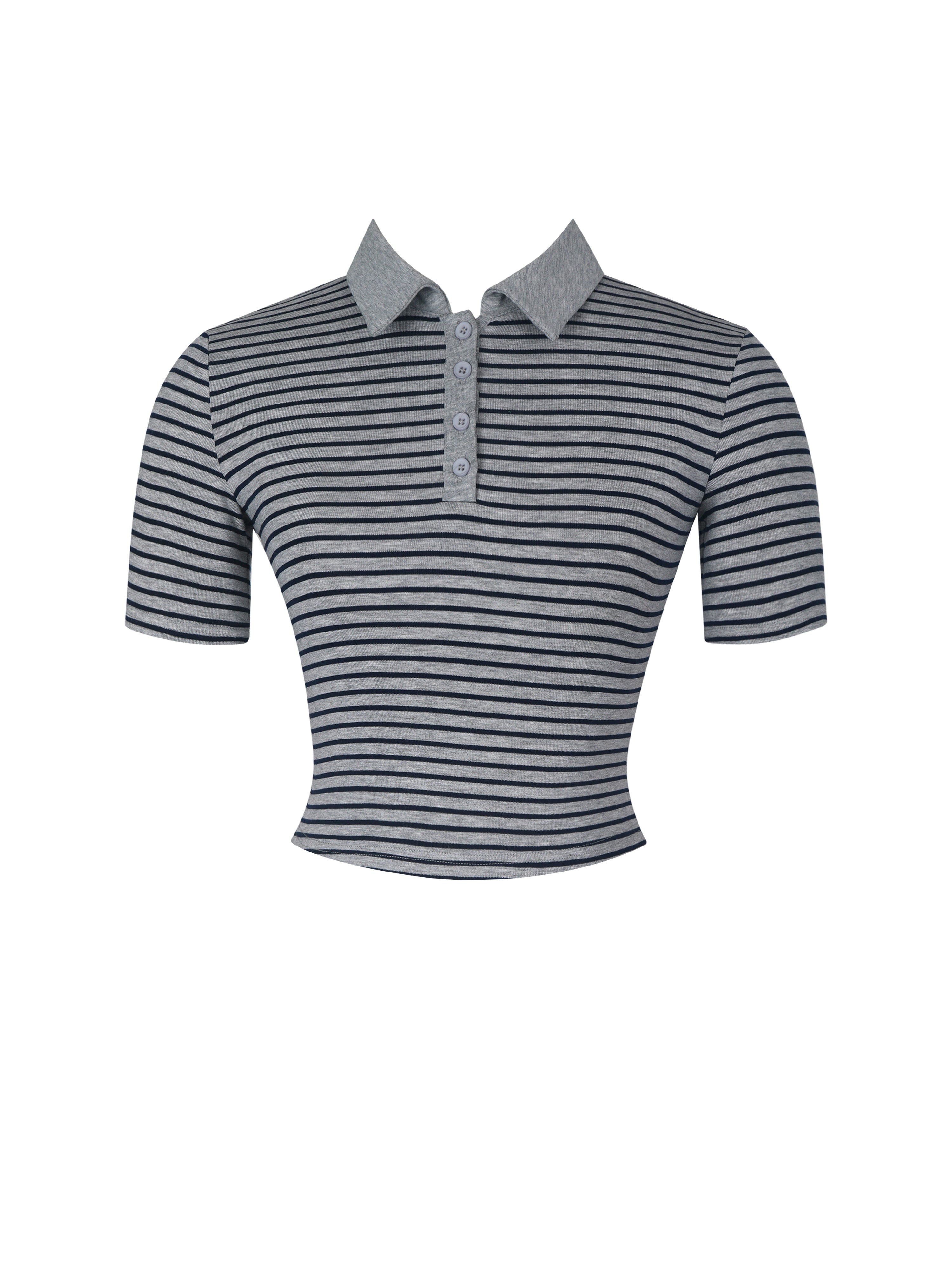 Westley Grey & Navy Lyocell Jersey Striped Polo Top