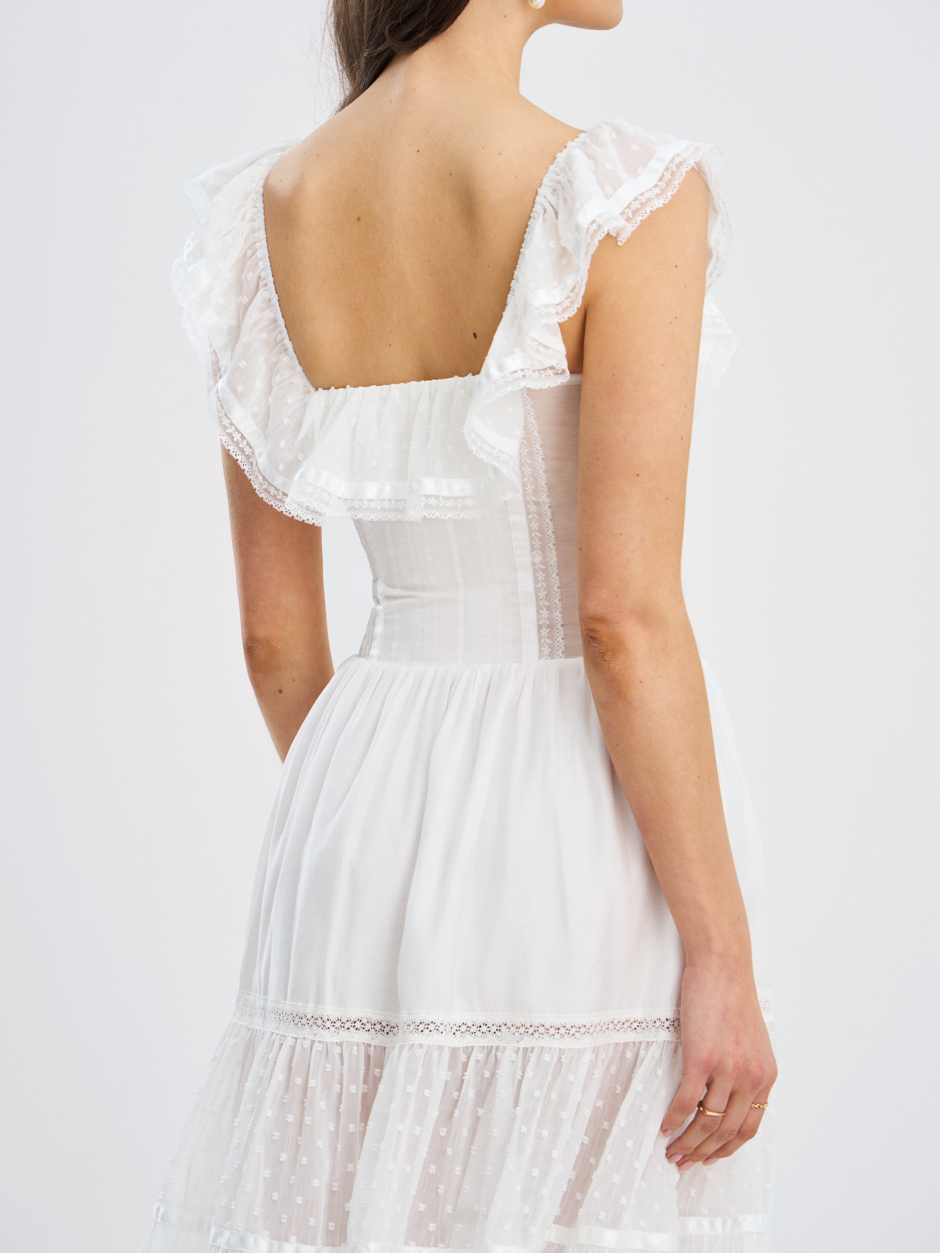 Eden Square Neck Ruffle Trim High Waist Midi Dress