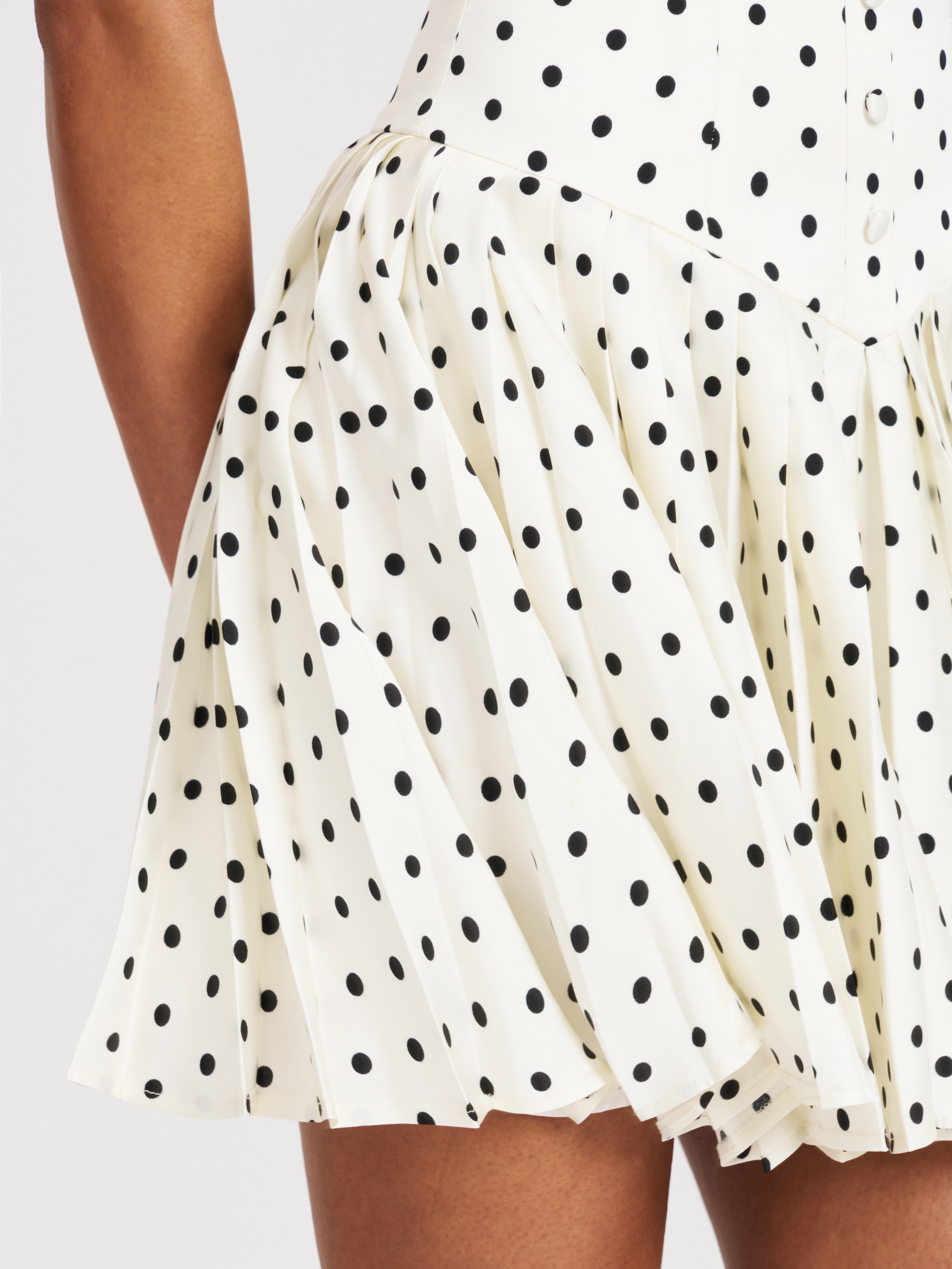 Edeline Polka Dot Off-shoulder Pleated Mini Dress