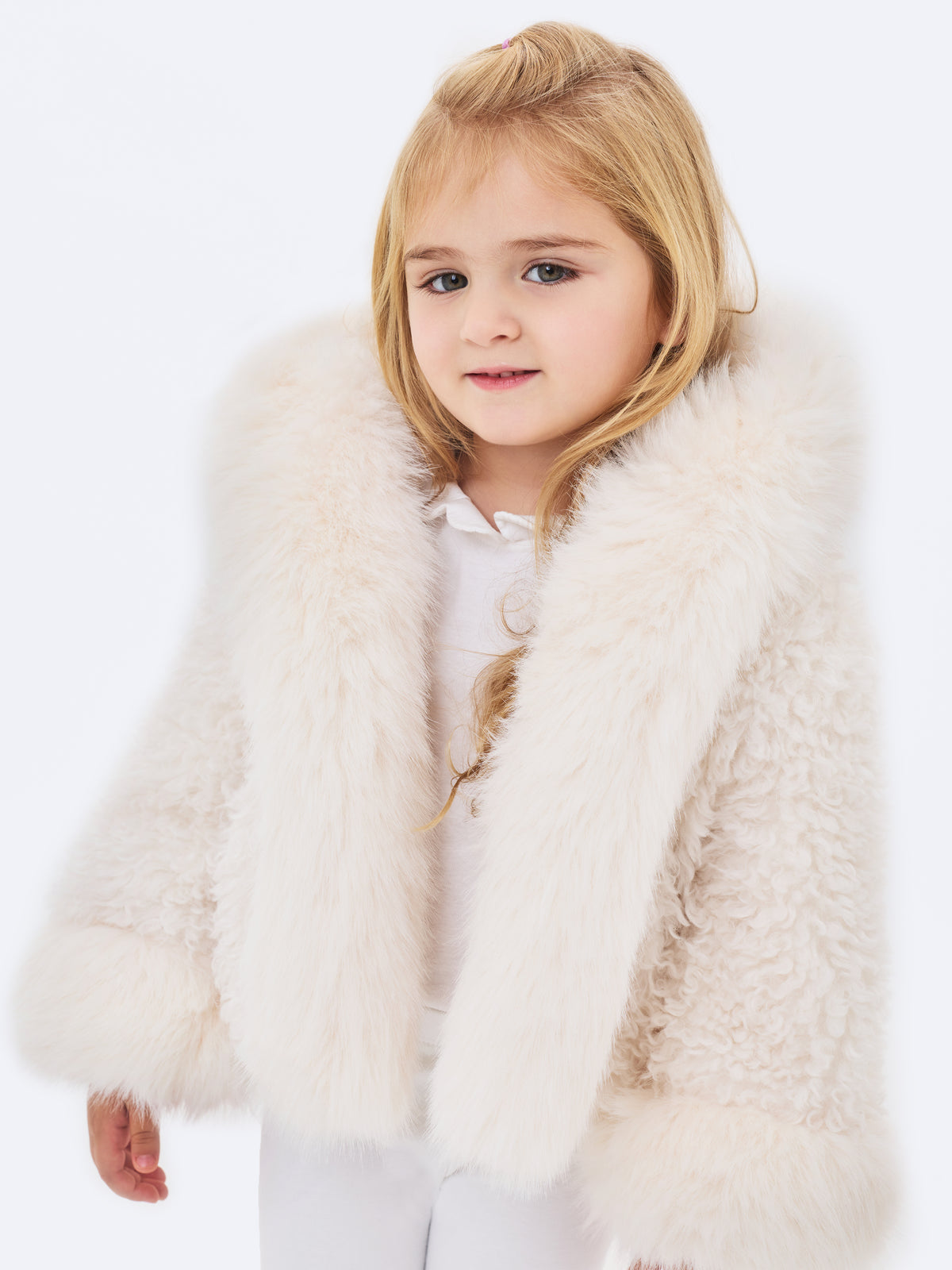 Kali Kids White Cropped Vegan Shearling Fur Jacket