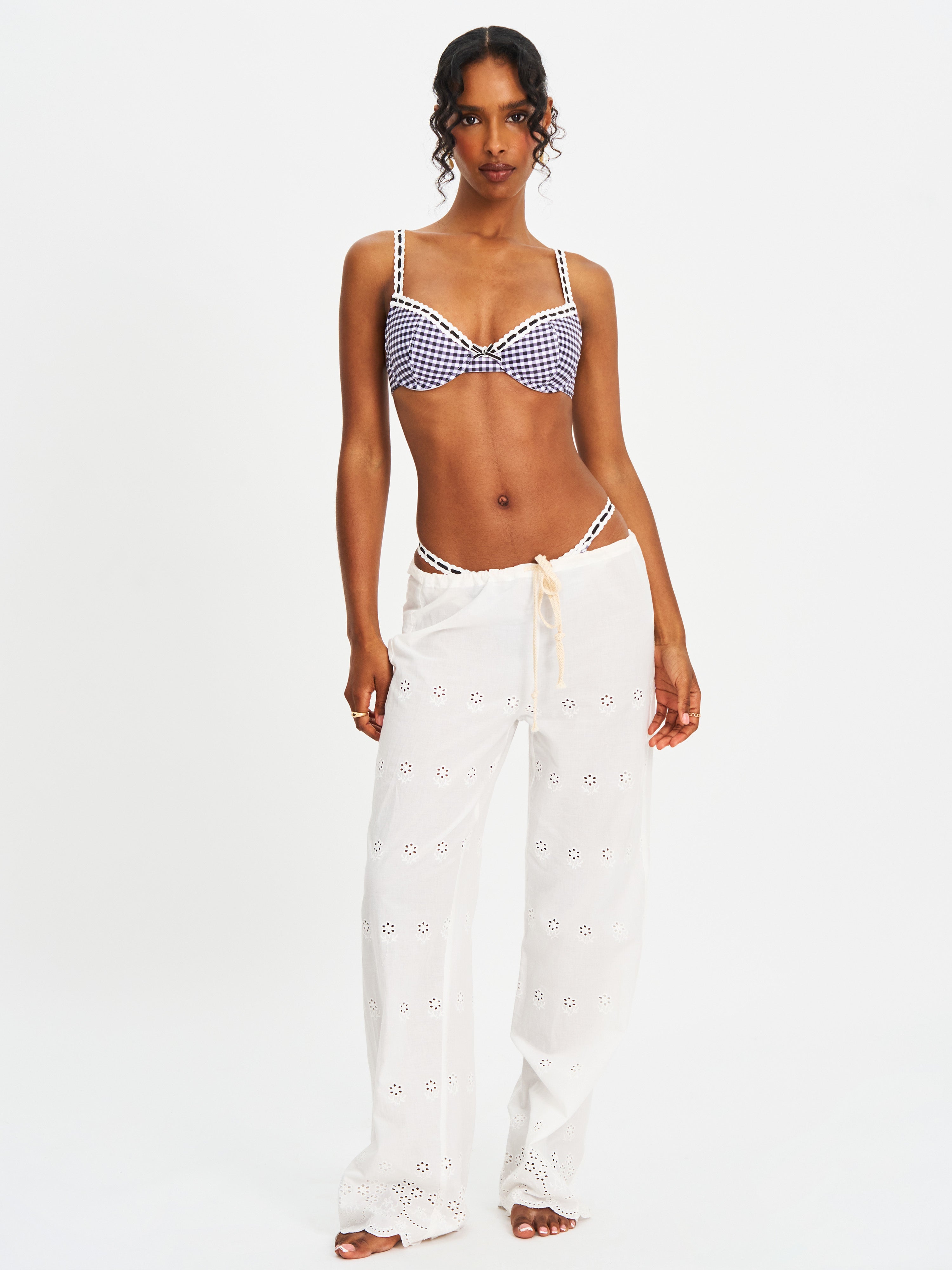 Genevia Gingham Lace Decoration Bikini Bottom