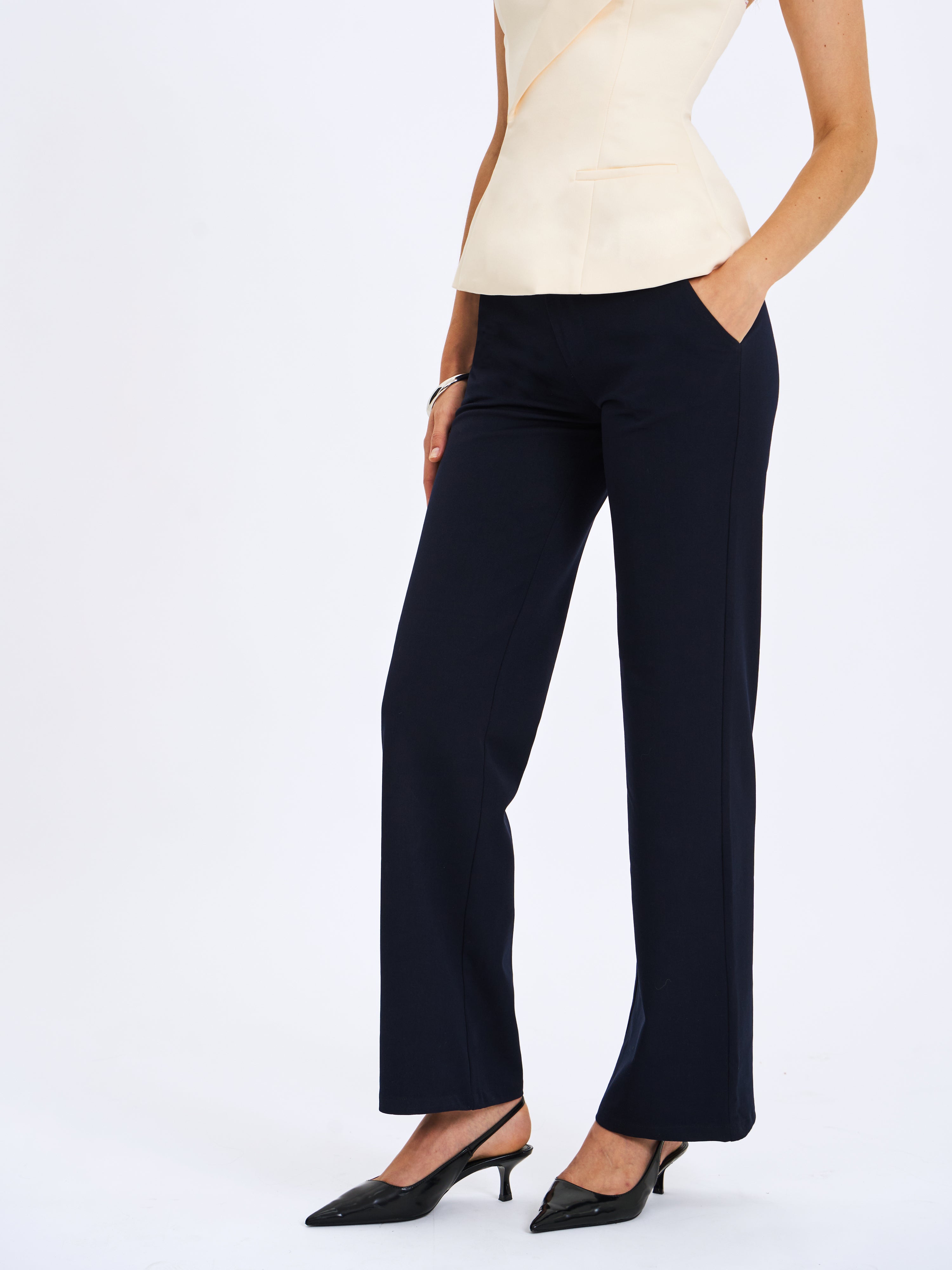 Yanin Navy Low-Rise Straight Leg Pants