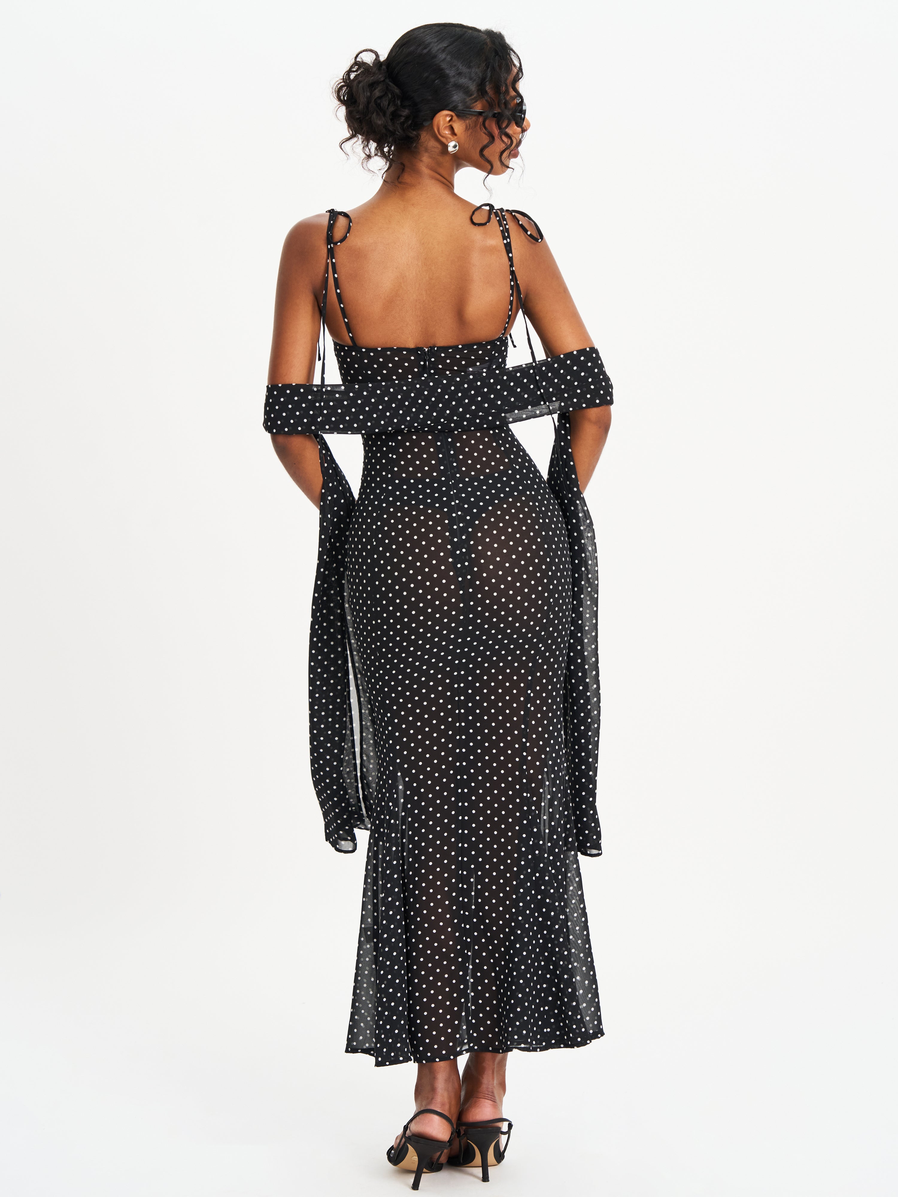 Yadira Black Base Polka Dot Chiffon Maxi Dress
