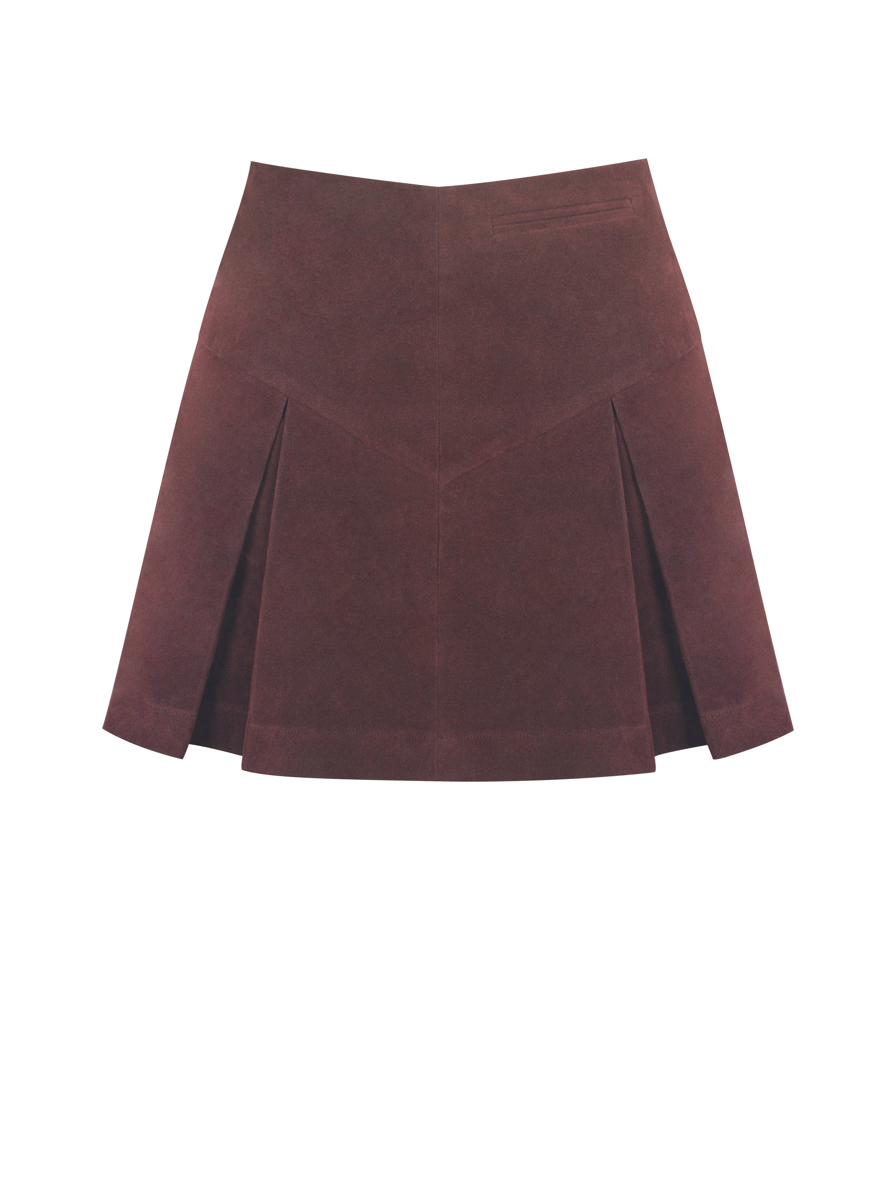 Faryn Mahogany Vegan Suede Pleated A-Line Mini Skirt