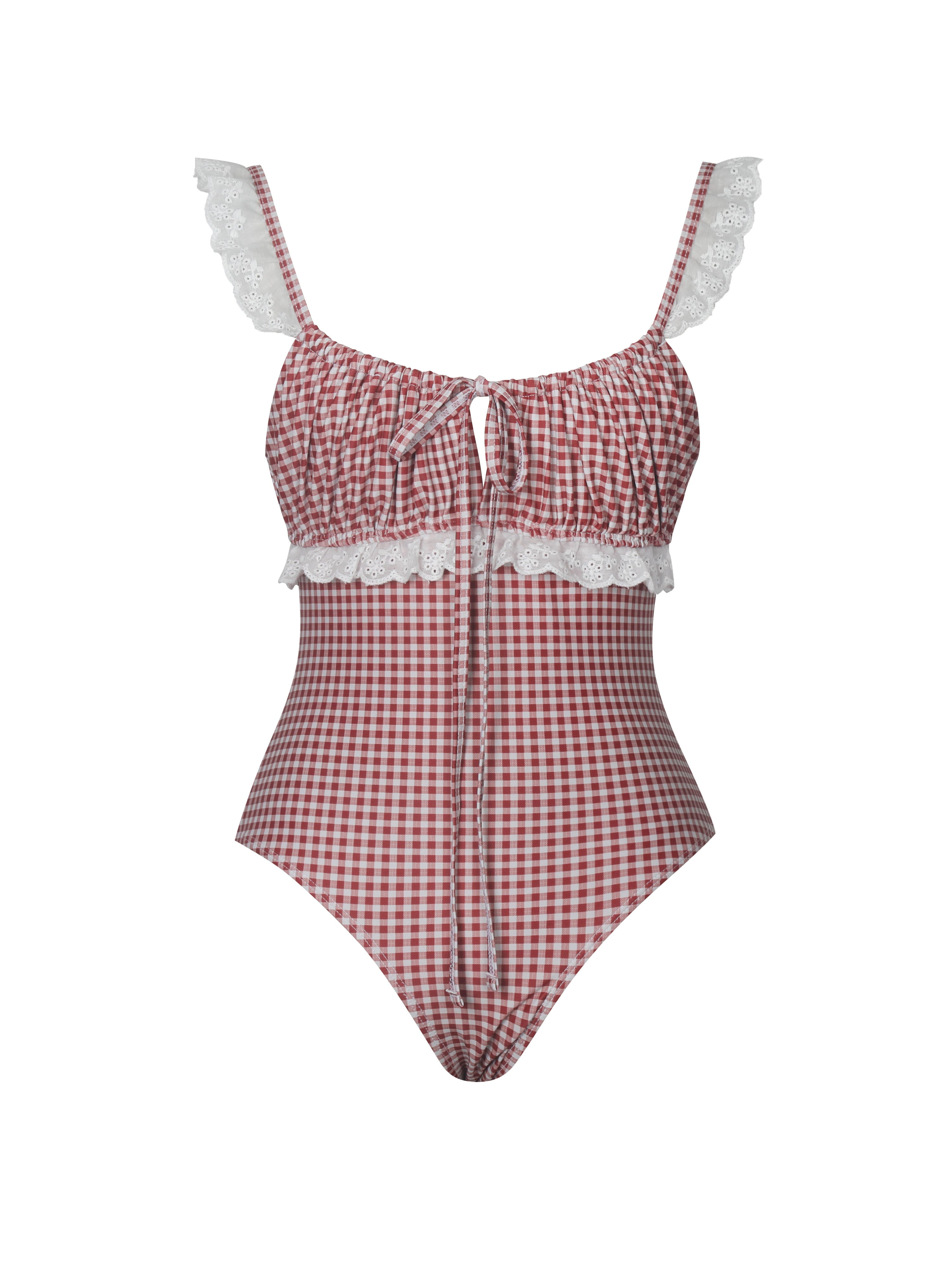 Hallie Red Gingham Lace Backless Swimsuit