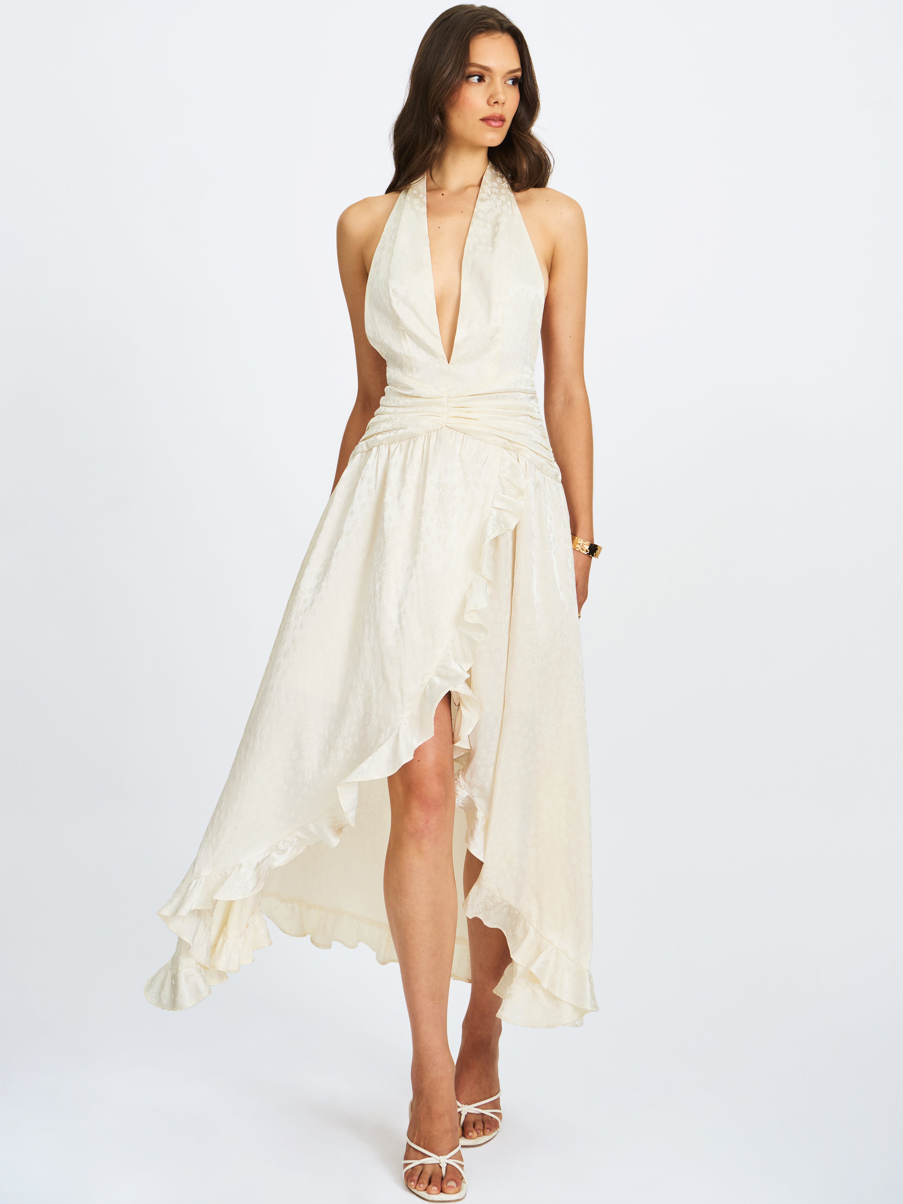 Nalani Floral Ivory Ruffled Halter Maxi Dress