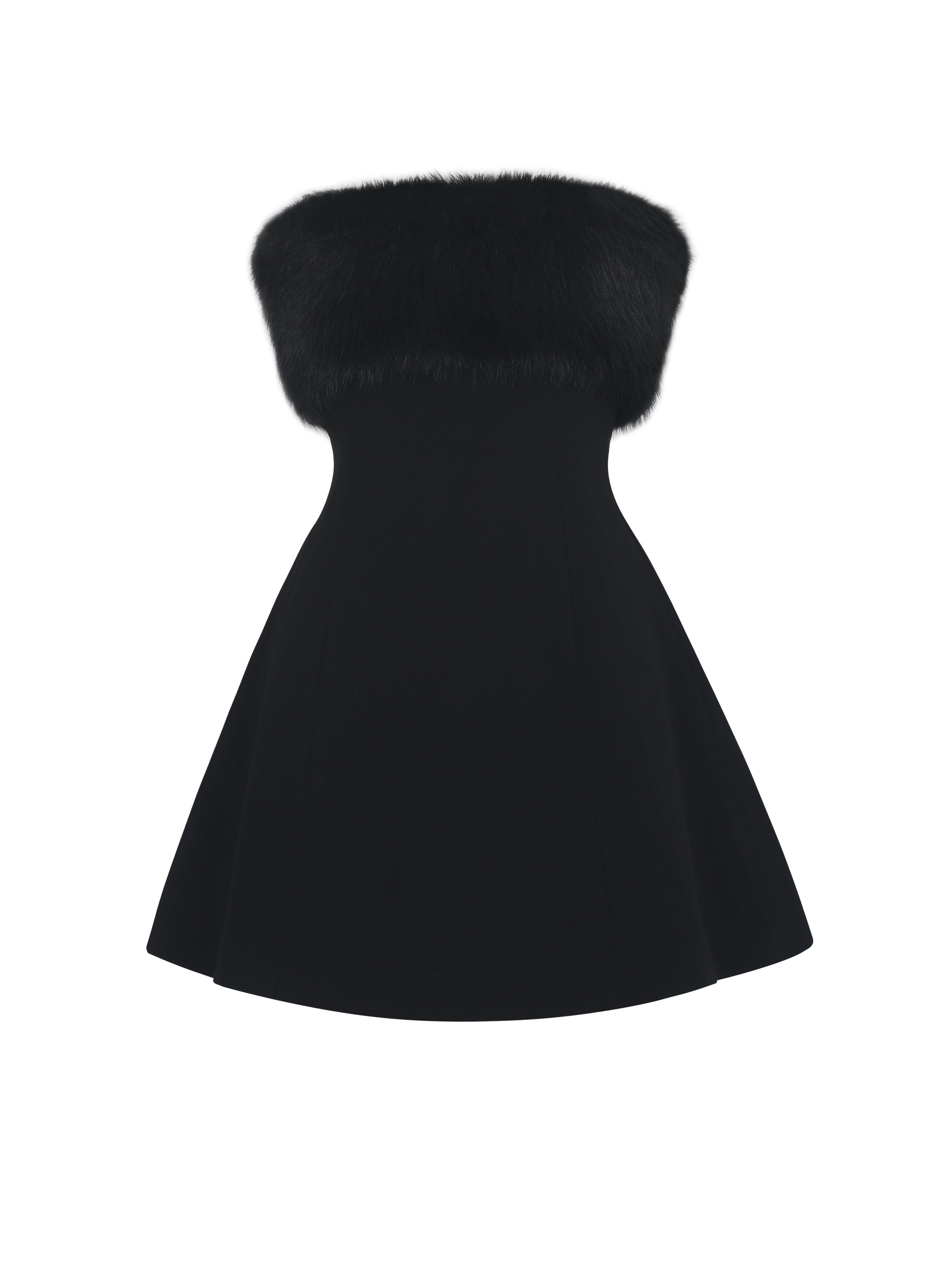 Evelyn Black Fur-Trimmed Mini A-Line Dress