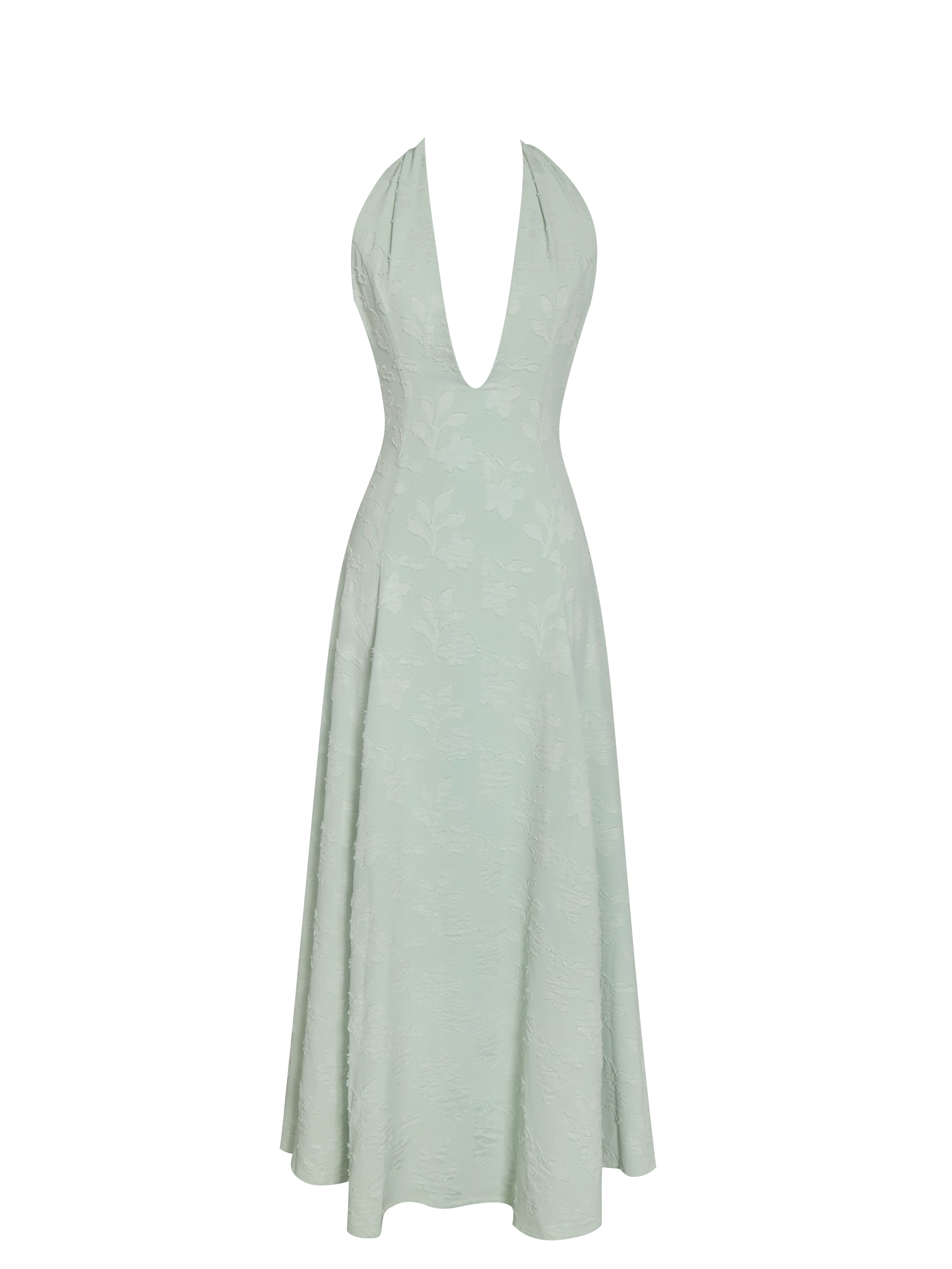 Magda Mint Green Deep V Neck Halter A-line Midi Dress