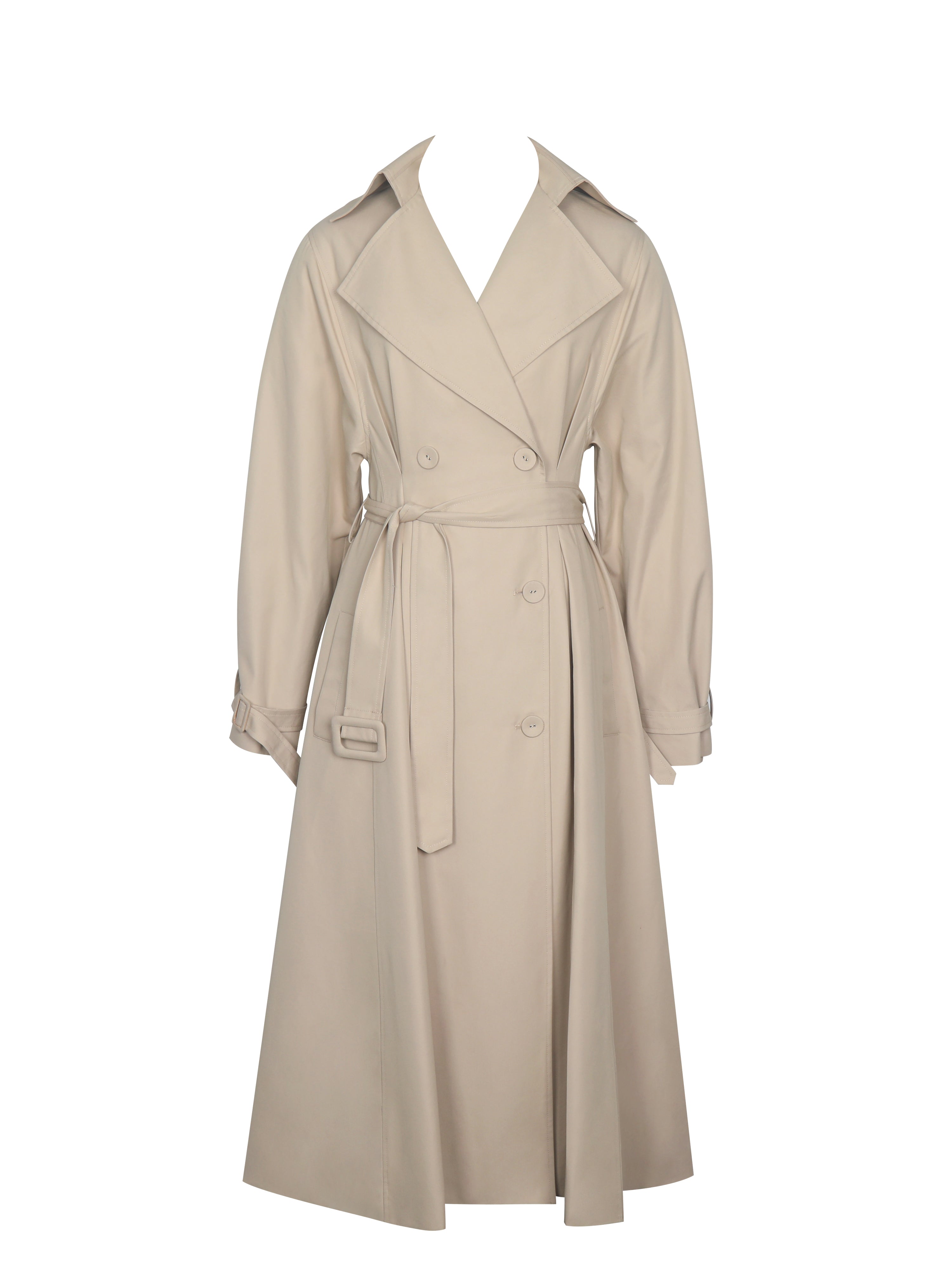 Ulila Beige Double-Breasted Pleated Cotton-Blend Trench Coat