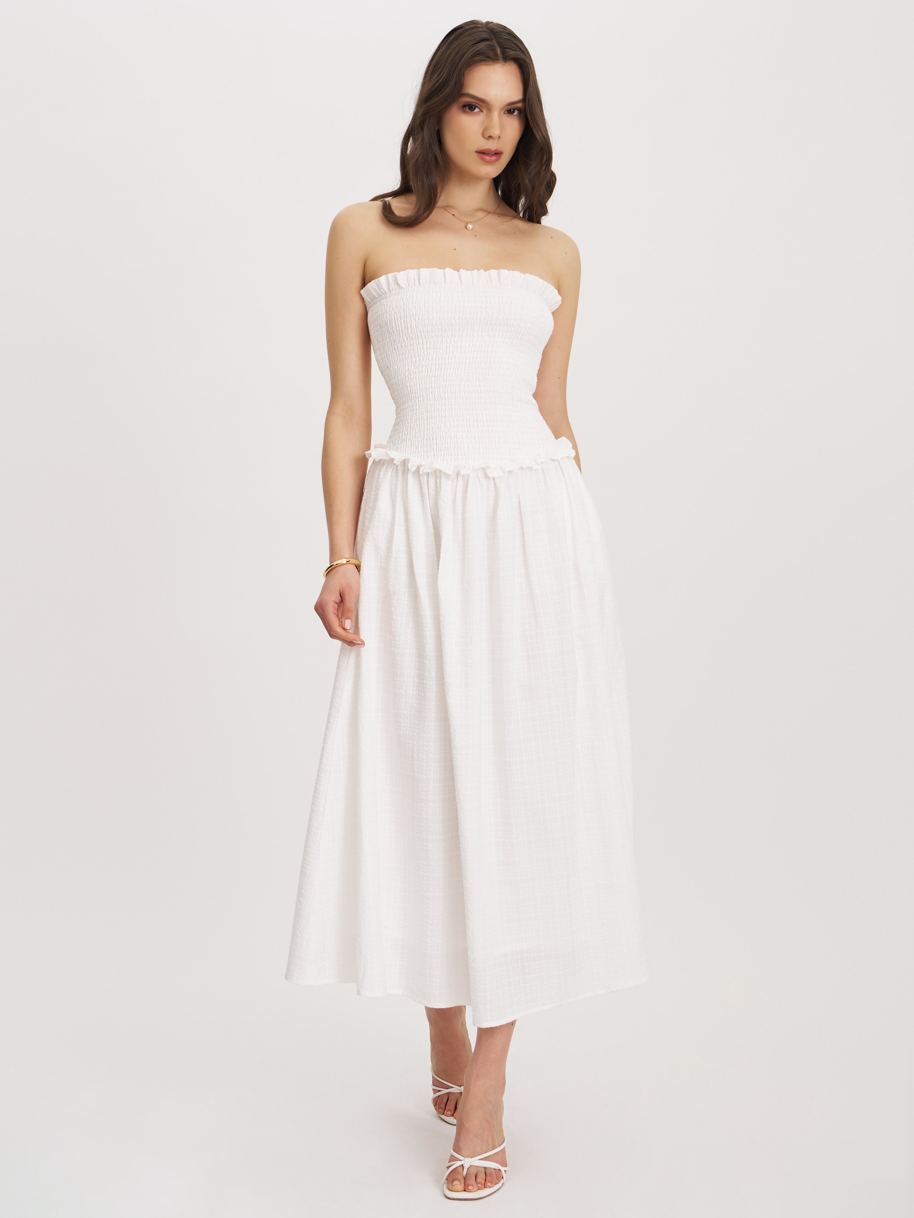 Quadiya Smock Top Strapless Drop Waist Midi Dress