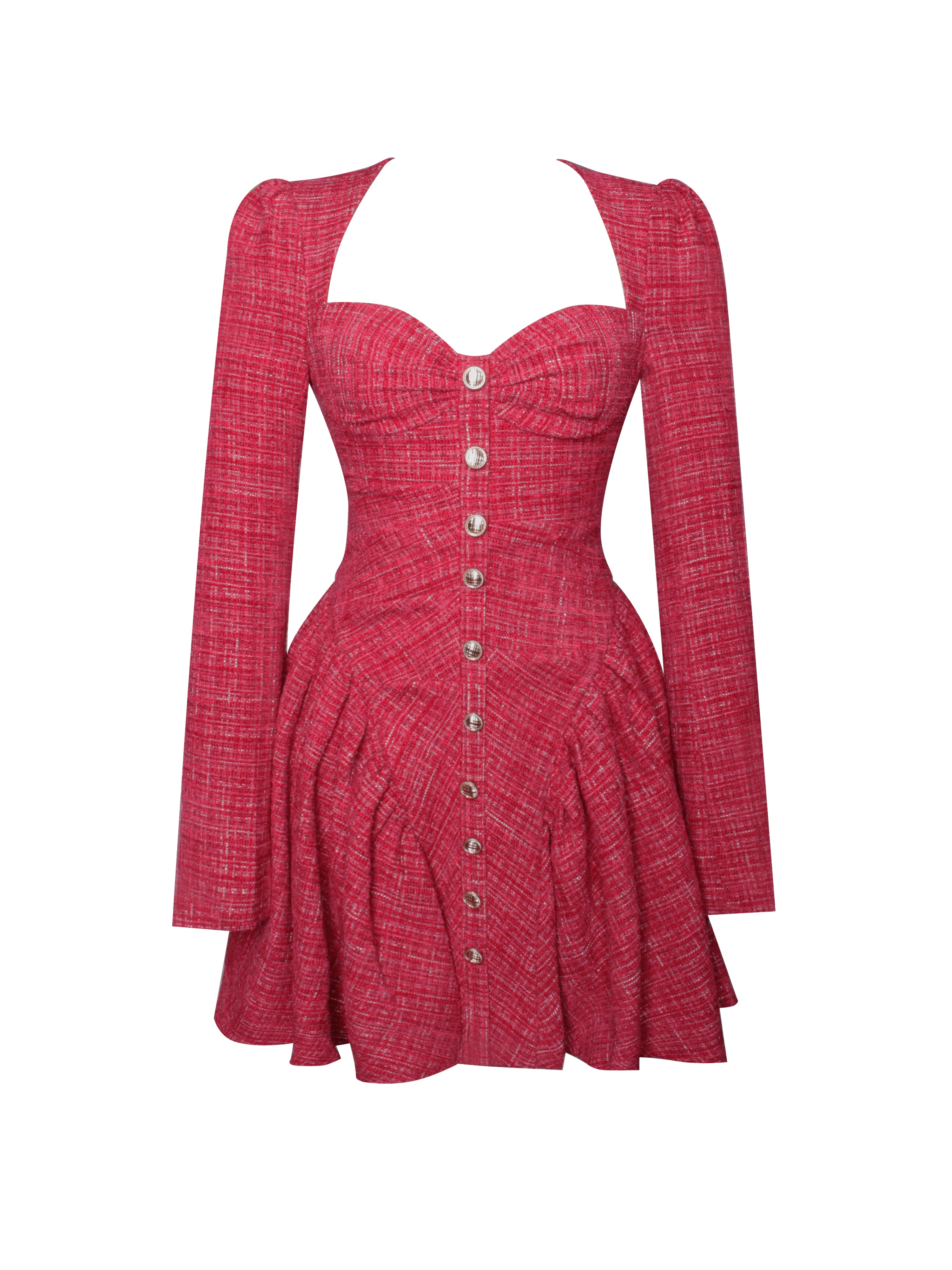 Tae Red Tweed Long Sleeve Drop Waist Mini Dress (Archive Sale)