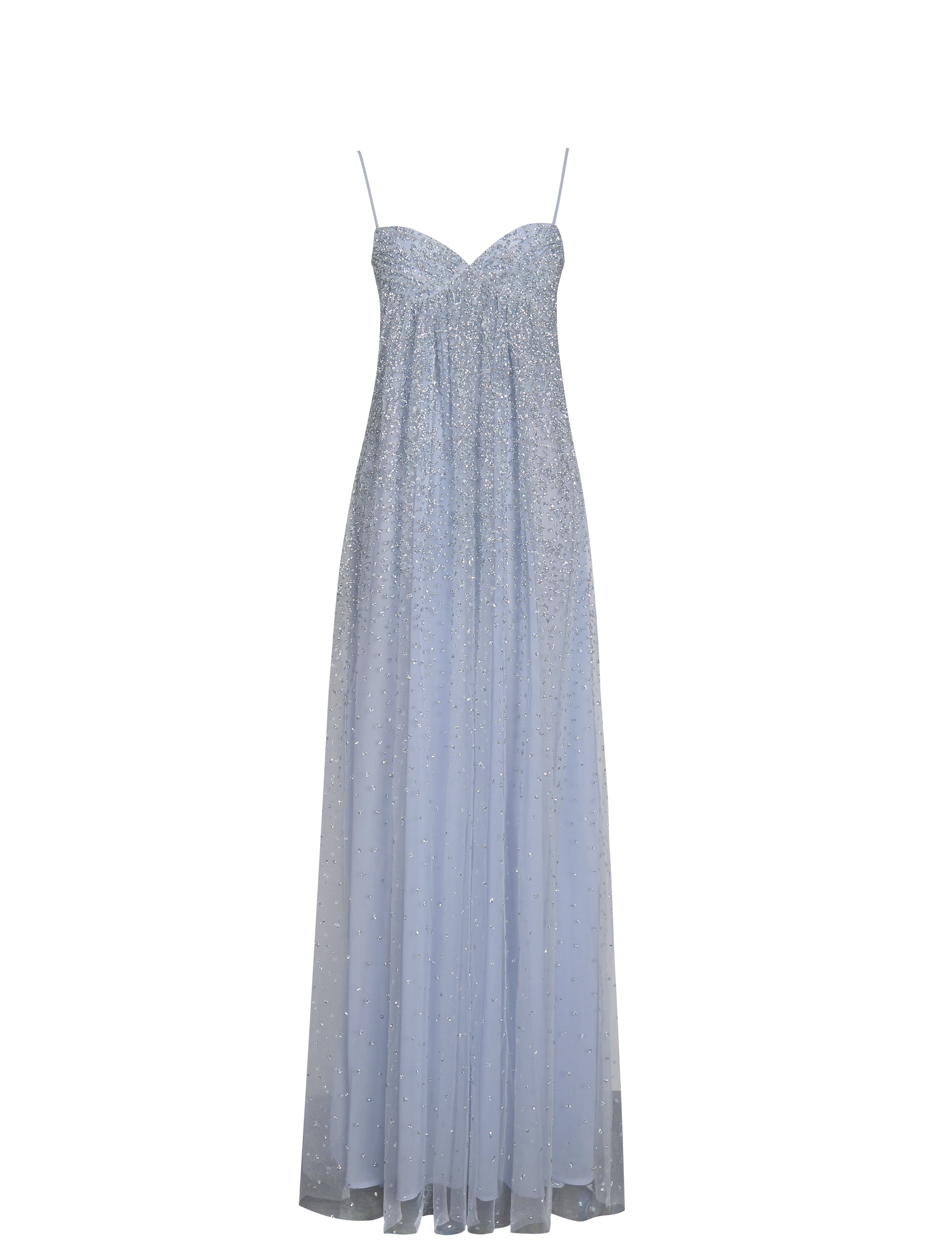 Wallie Baby Blue Rhinestone Embellished Mesh Backless Gown