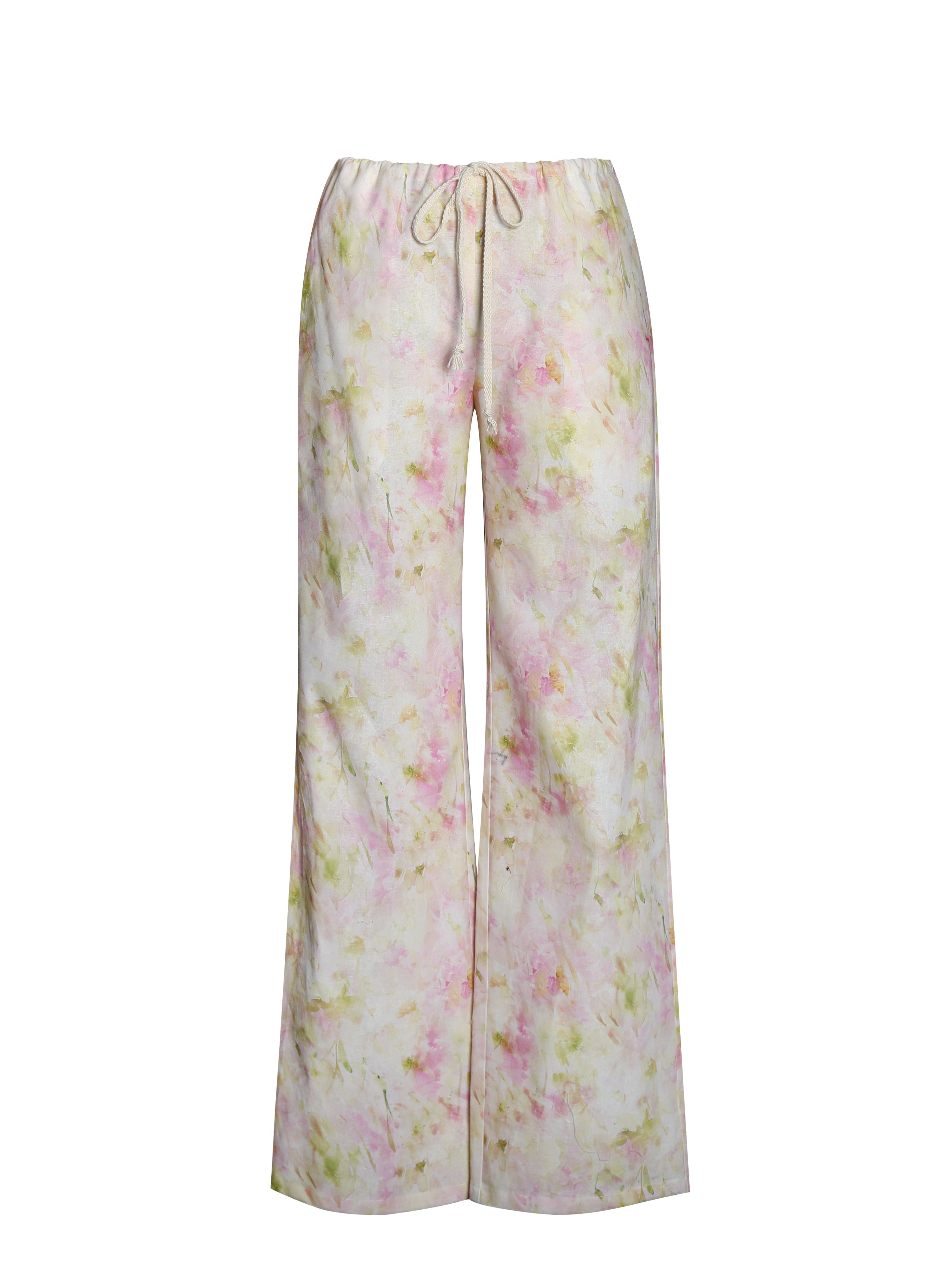 Laureen Pink Floral Print Linen Straight Pants