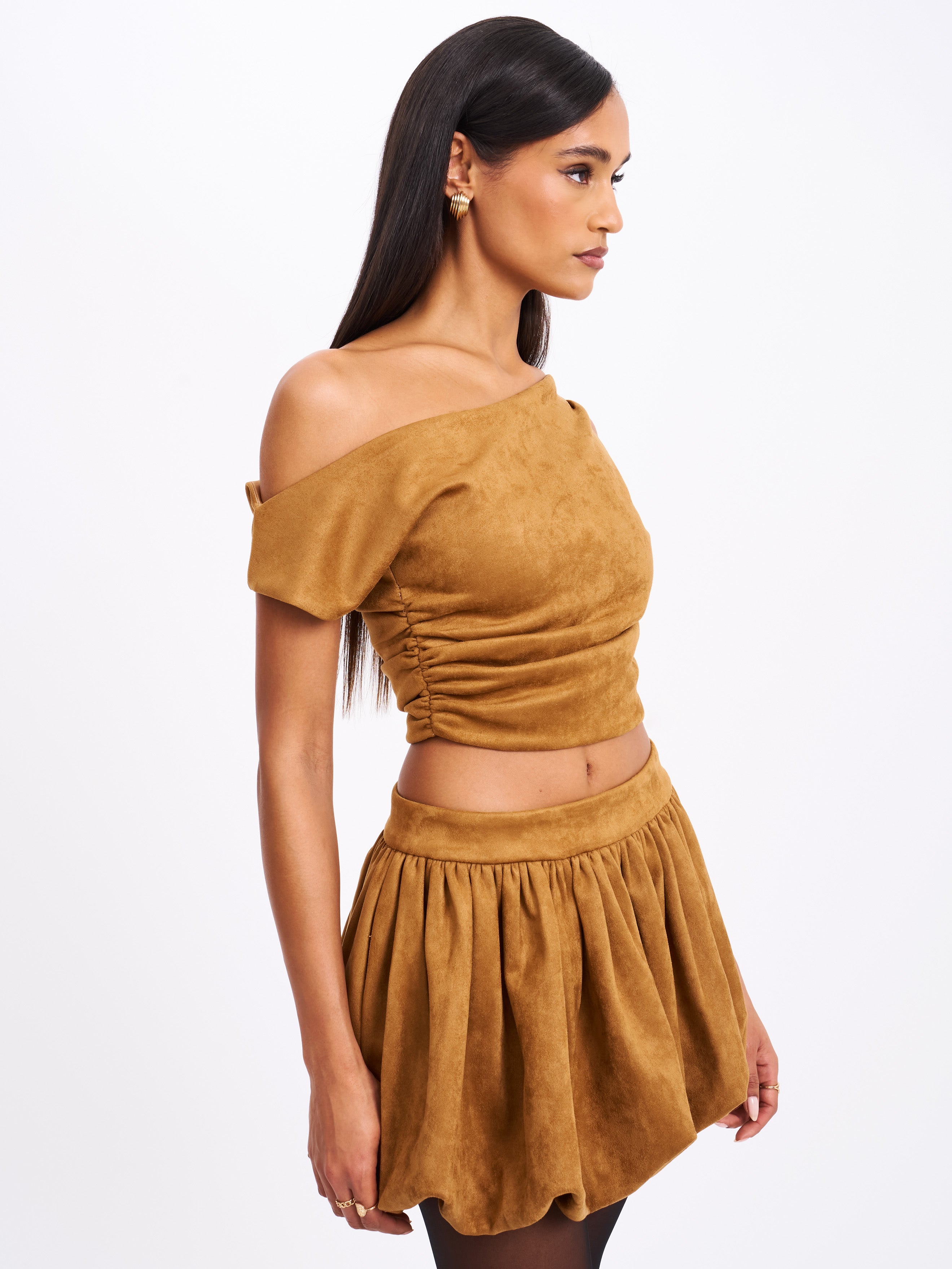 Yara Brown Suede Slash Neck Tank Top