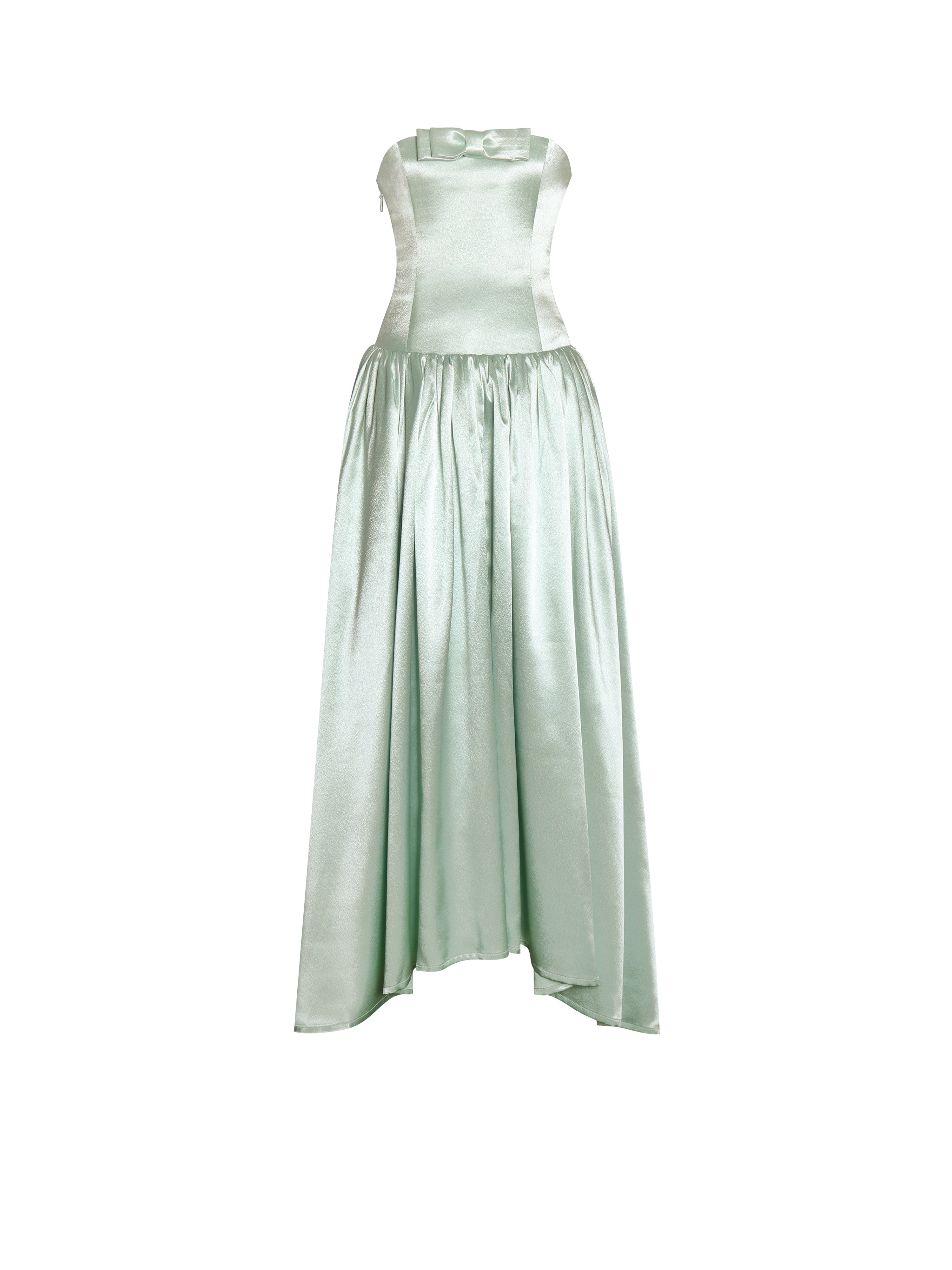 Lael Mint Green Back Button Trailing Gown