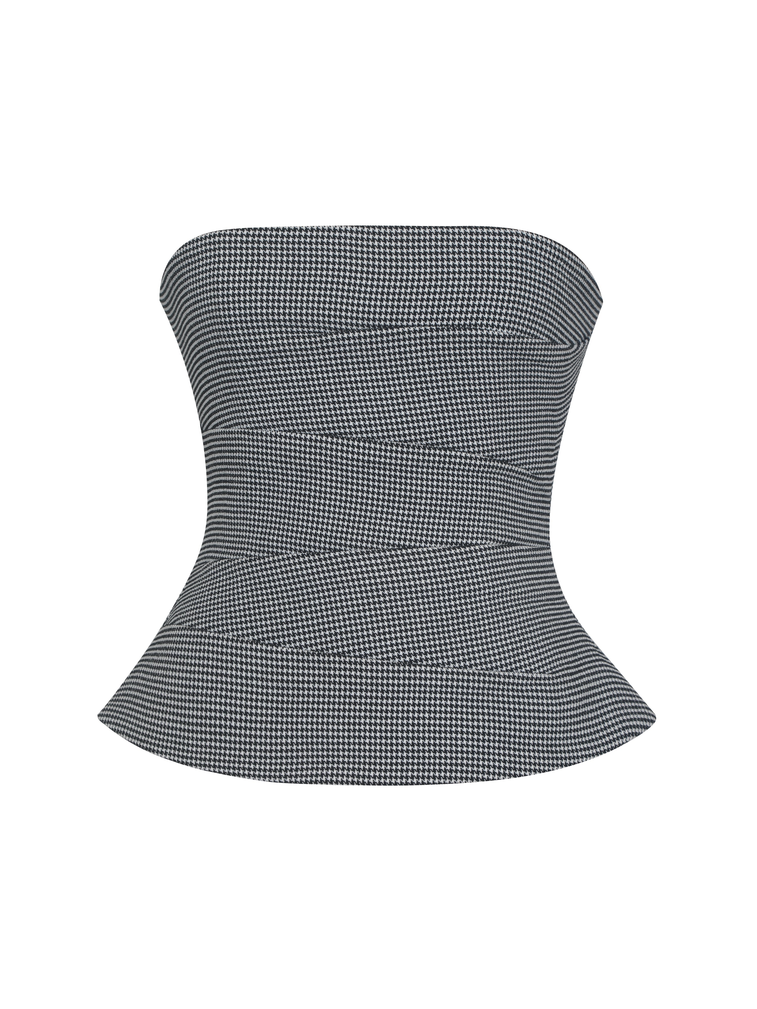 Ulla Micro-Houndstooth Strapless Peplum Top