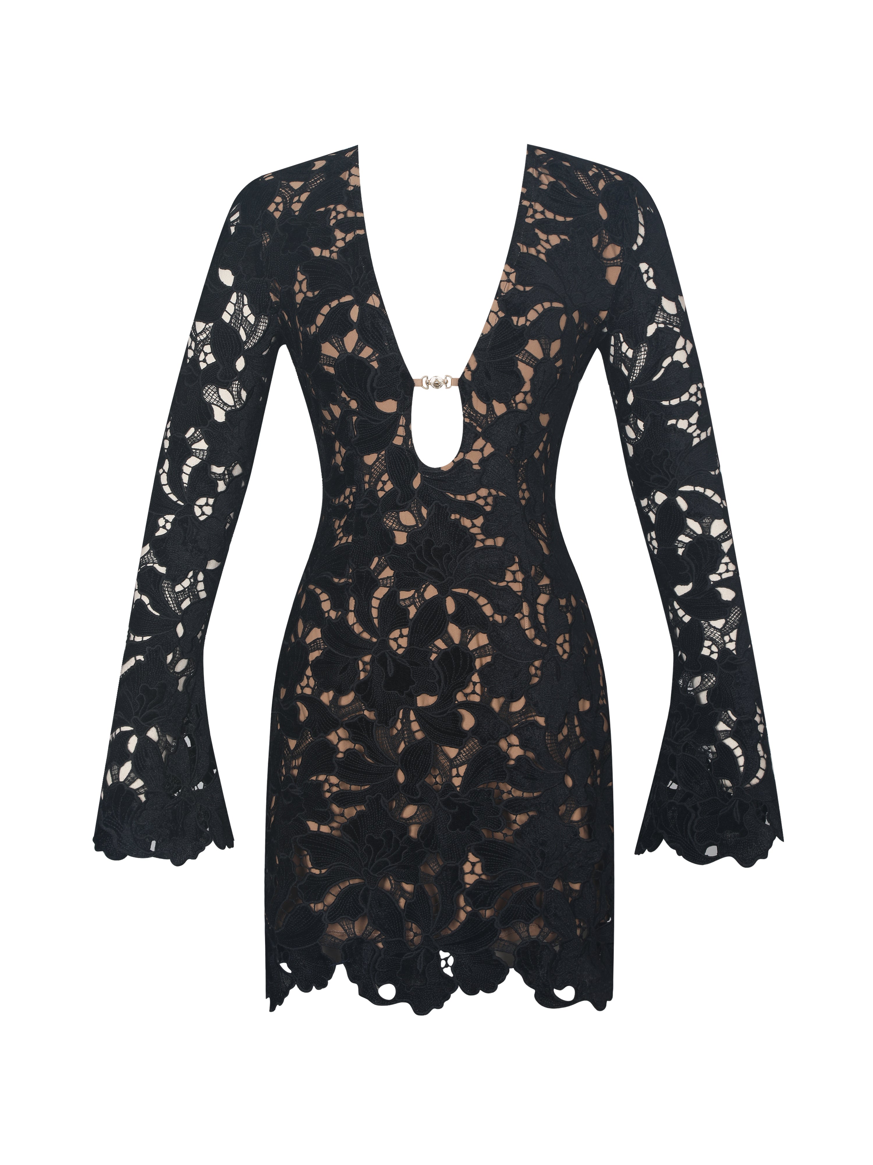 Penelope Black Velvet Lace Keyhole Mini Dress