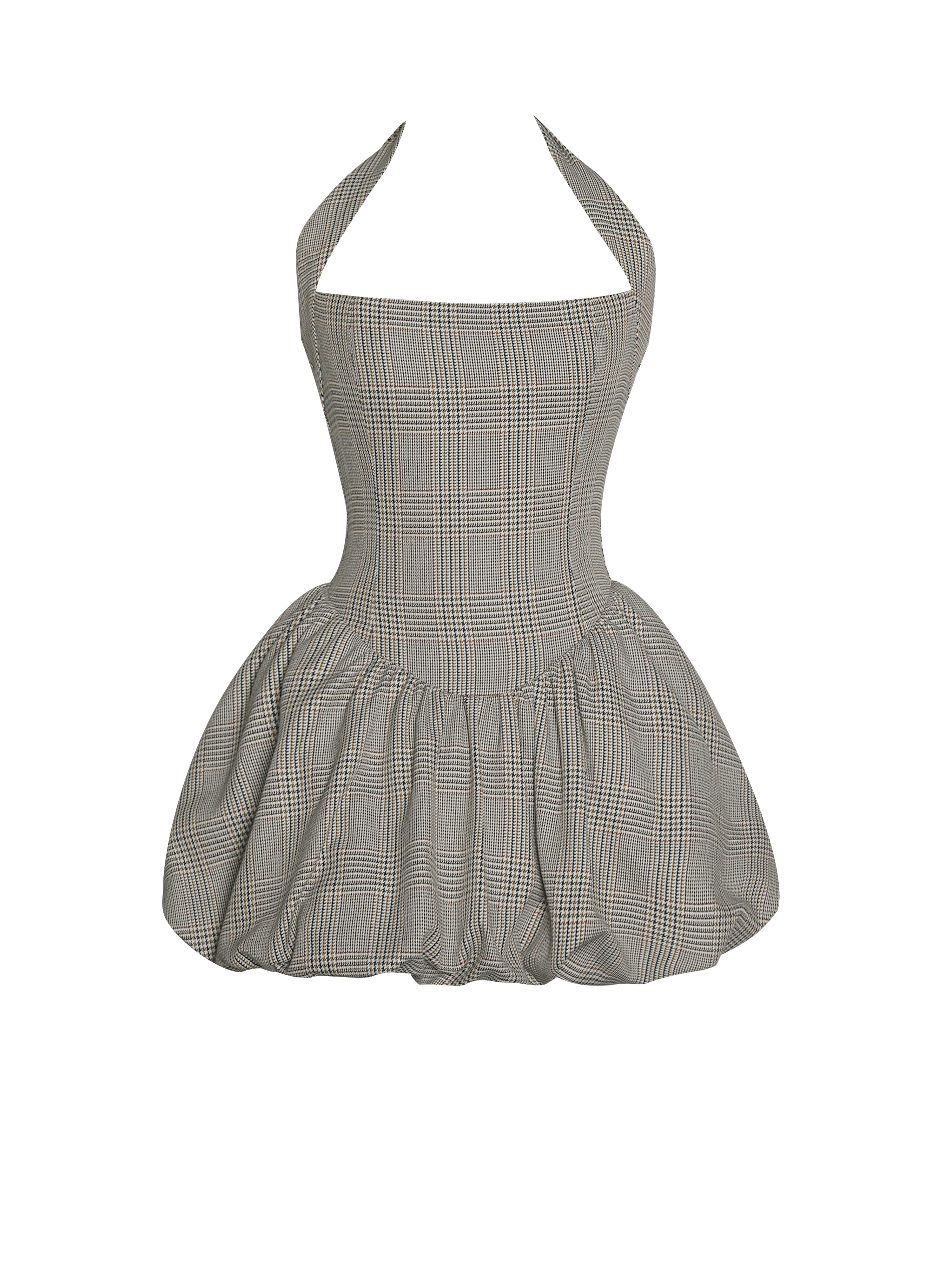 Dacia Plaid Halter Lace-up Bubble Mini Dress