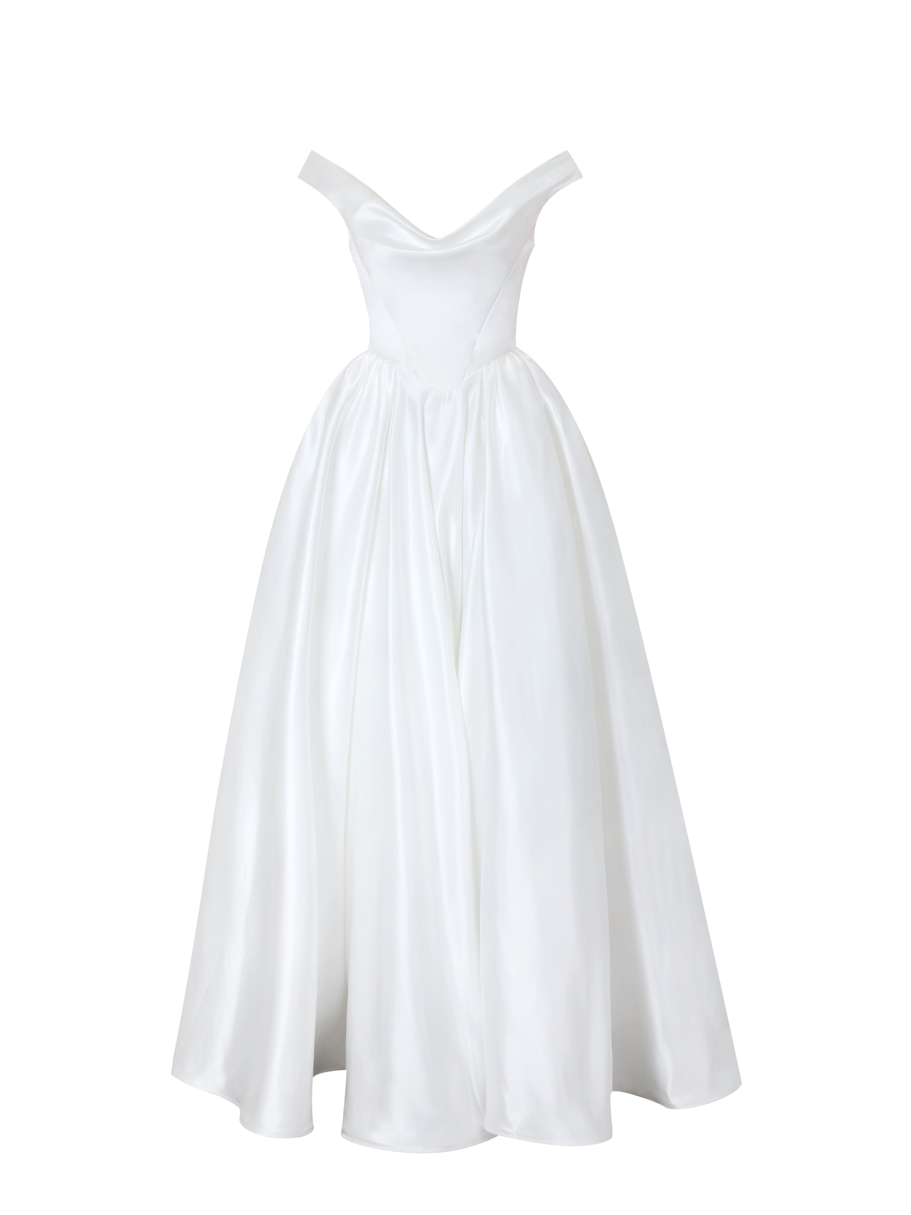 Unna White Satin Bardot Cowl Wedding Gown (PREORDER)
