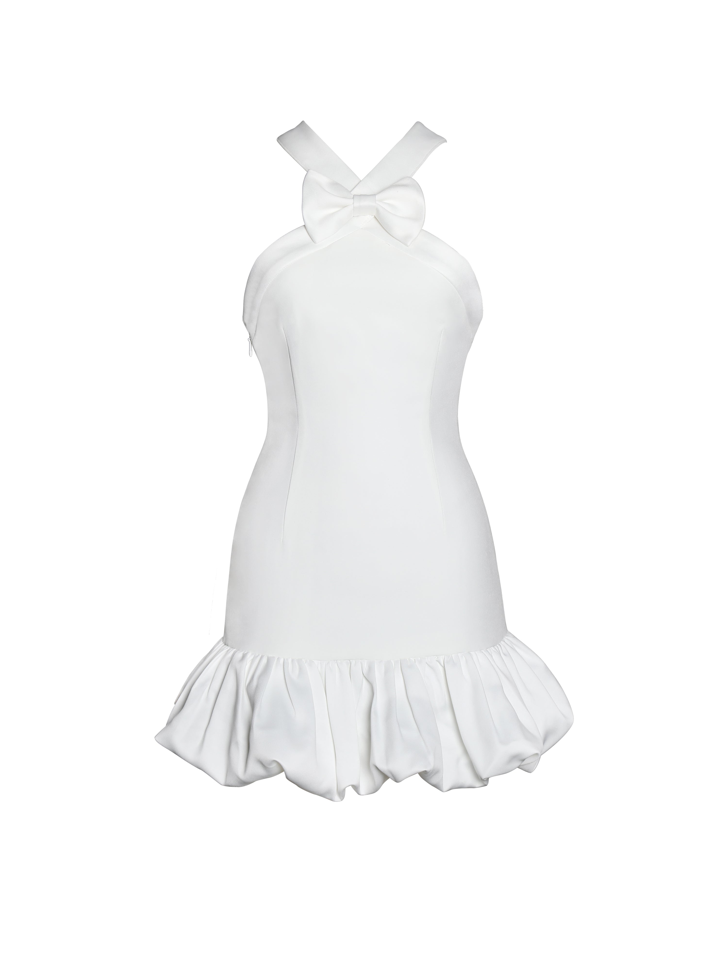 Barbra White Cross Straps Bodycon Mini Dress with Bubble Hem