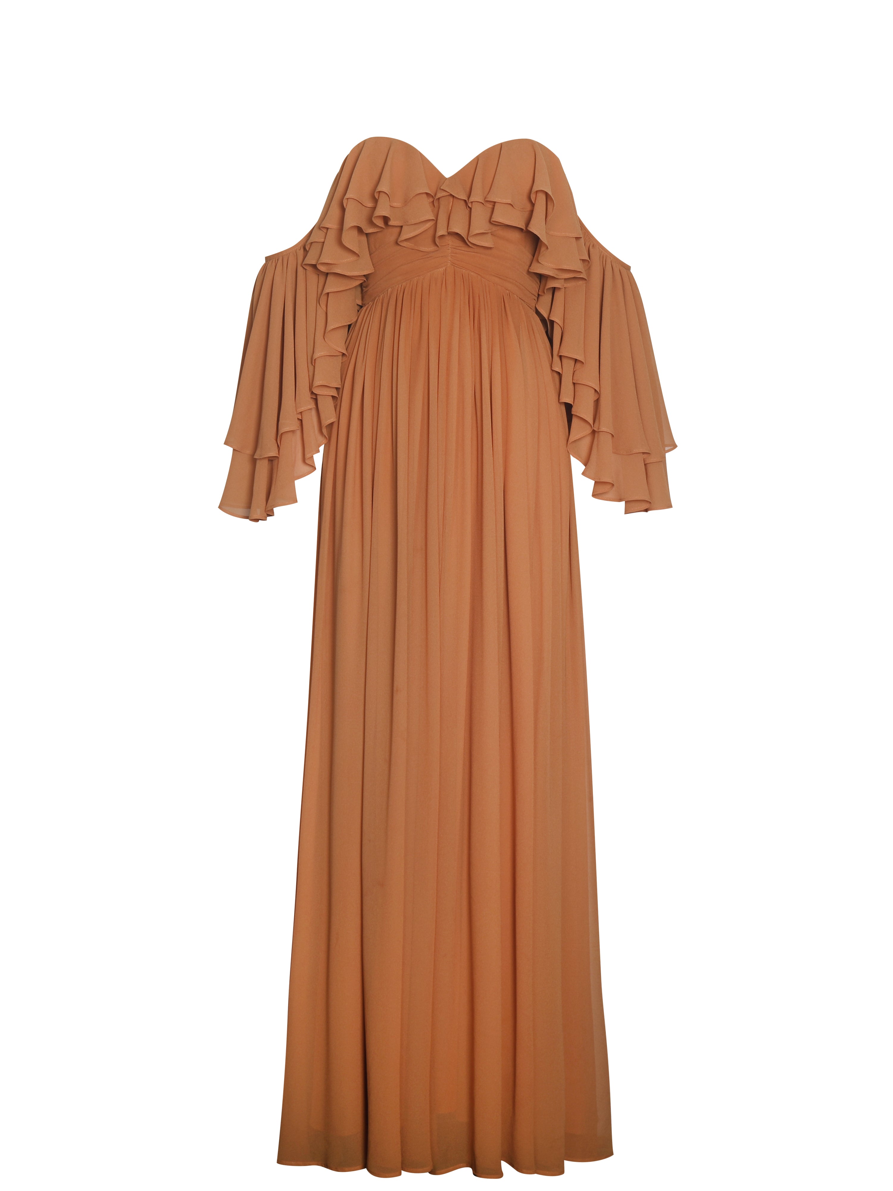 Kaela Brickwork Off Shoulder Chiffon Maxi Dress