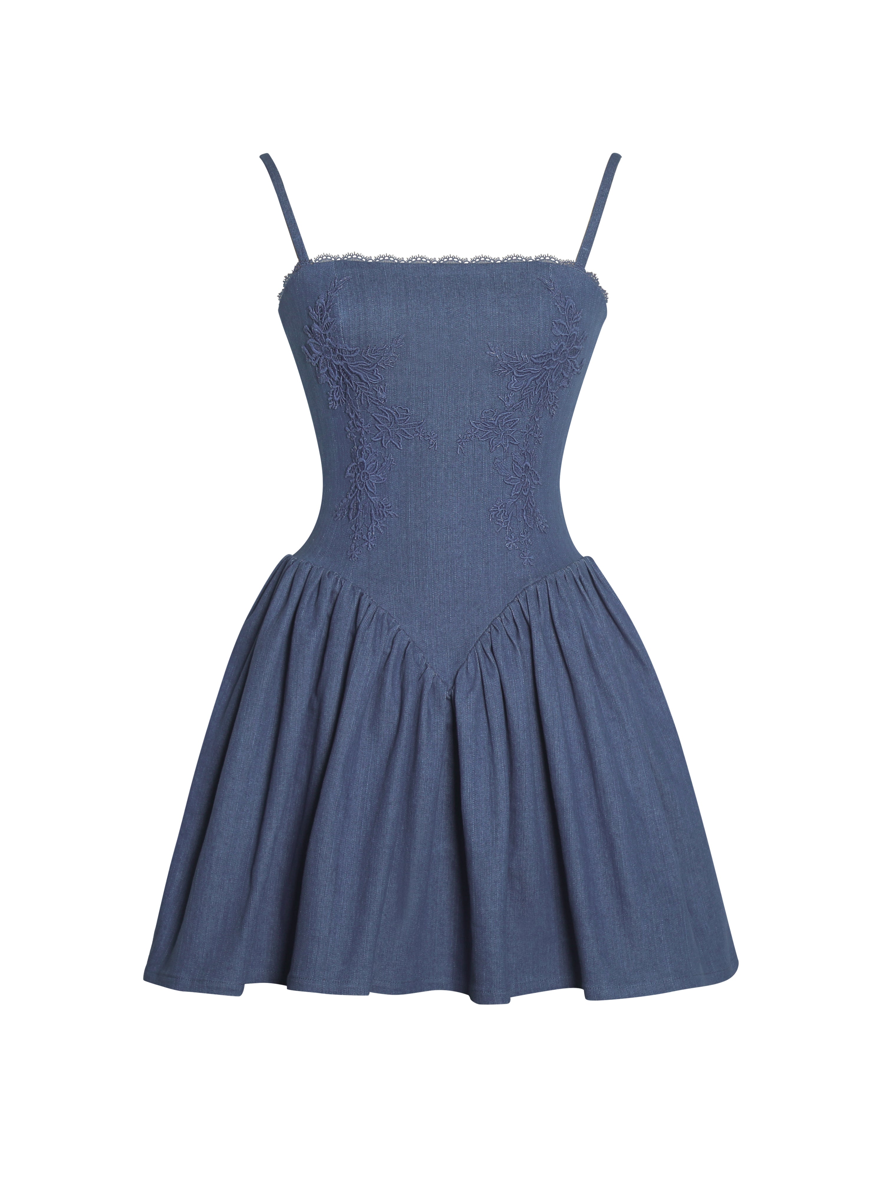 Zafira Cotton Denim Drop Waist Corset Mini Dress