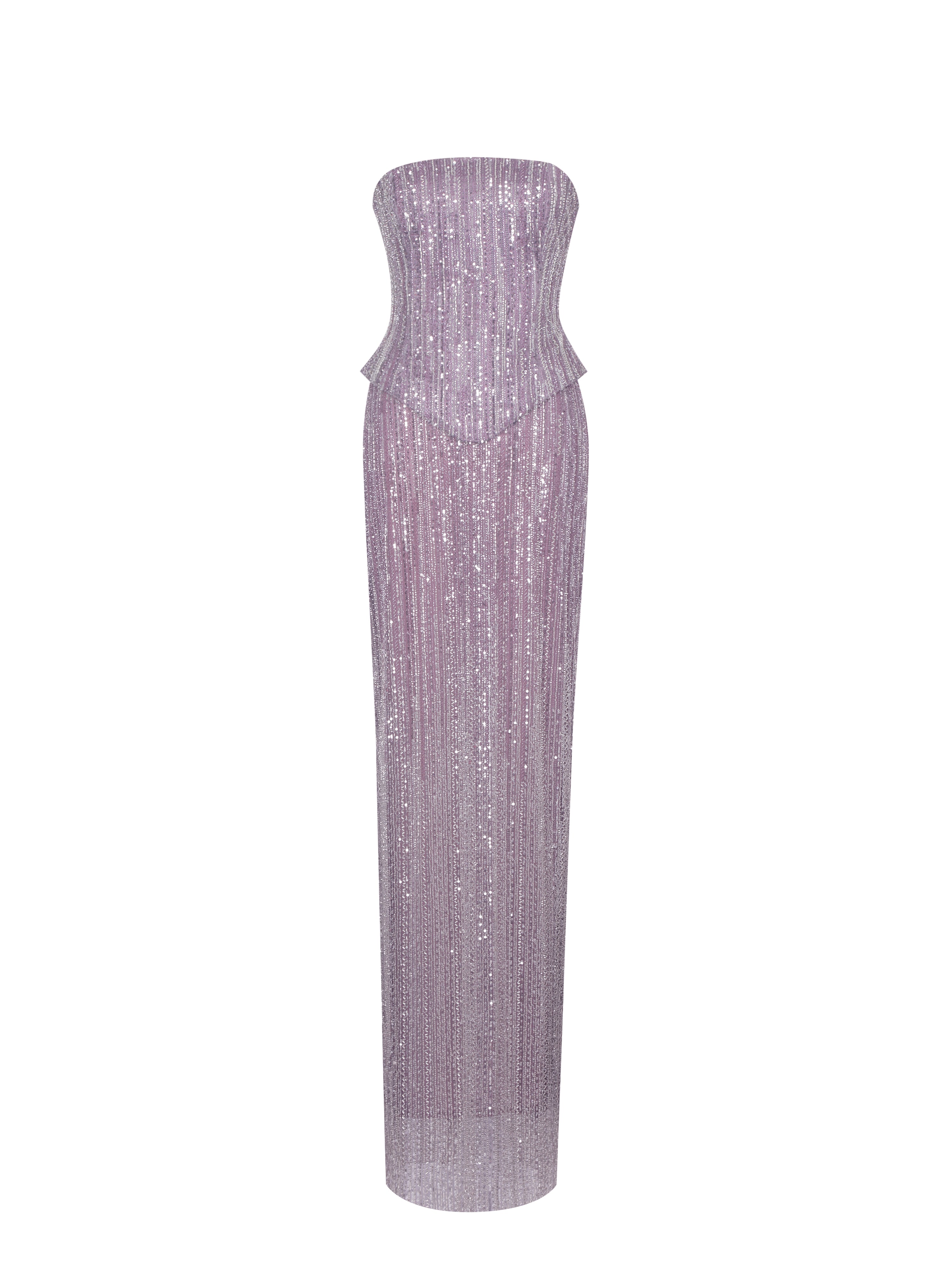 Tosca Beaded Purple Gradient Strapless Peplum Maxi Dress