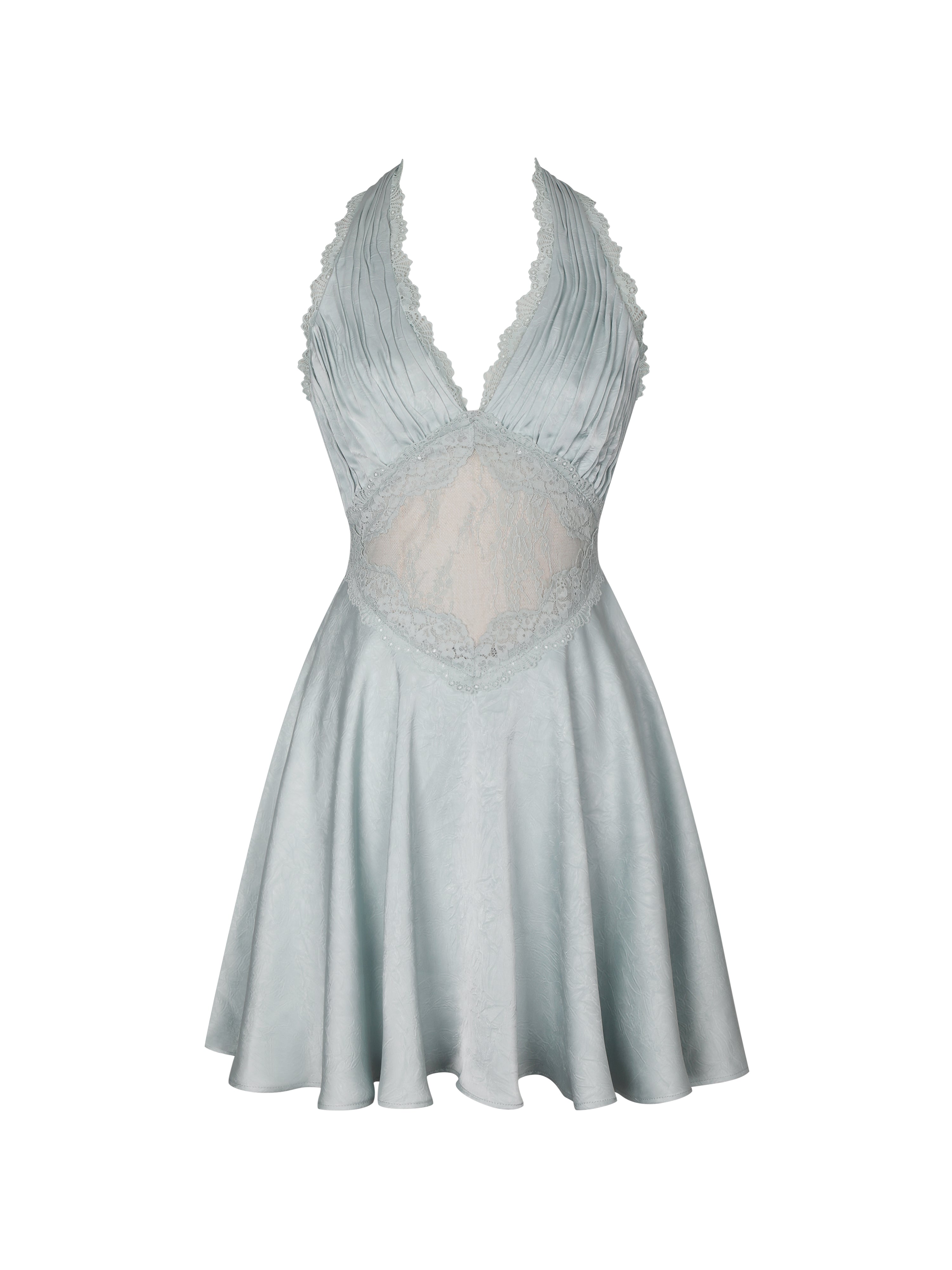 Rianna Light Sage Crinkle Satin Halter Mini Dress