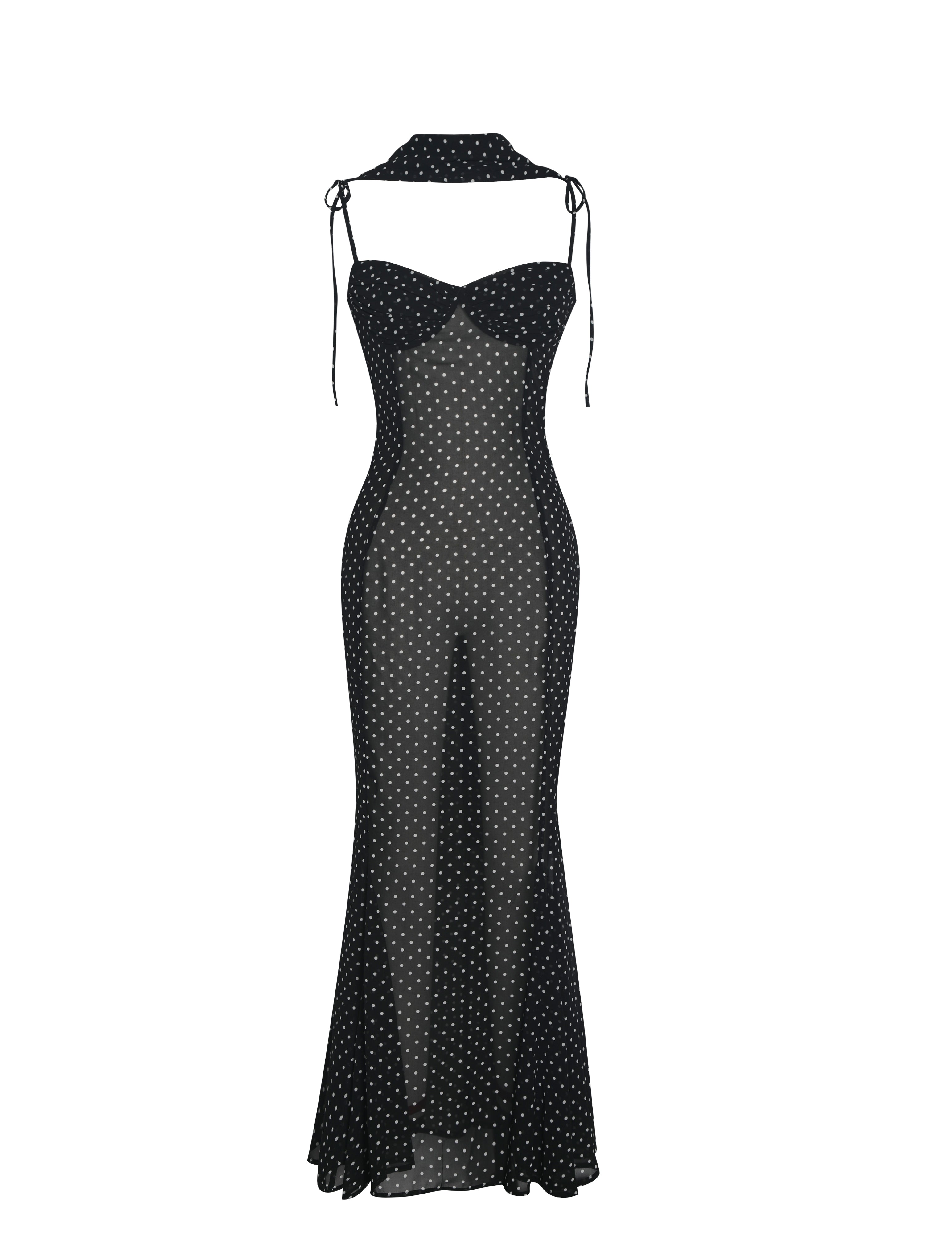 Yadira Black Base Polka Dot Chiffon Maxi Dress