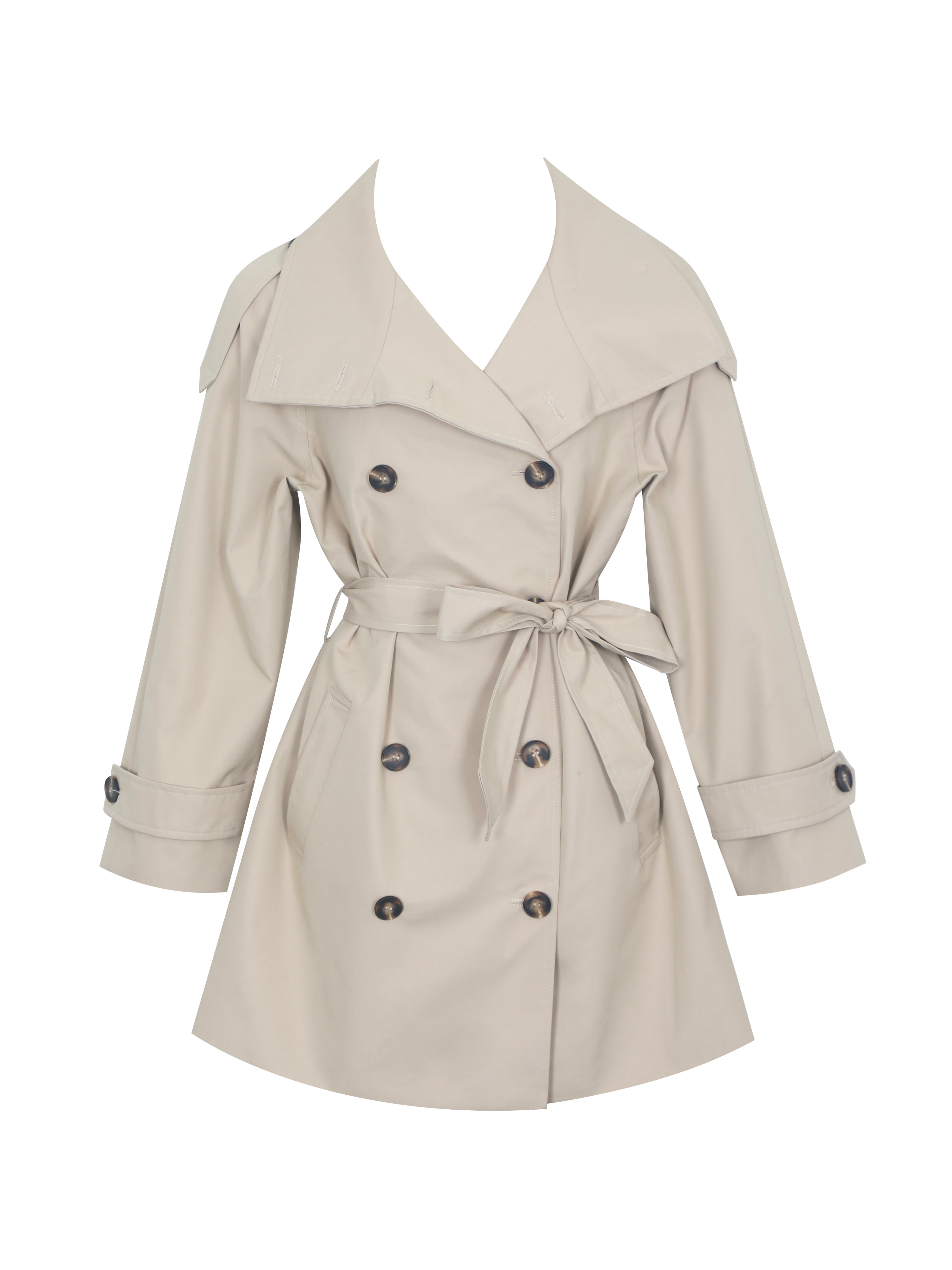 Vanetta Tan High Collar Double-Breasted Trench Mini Coat