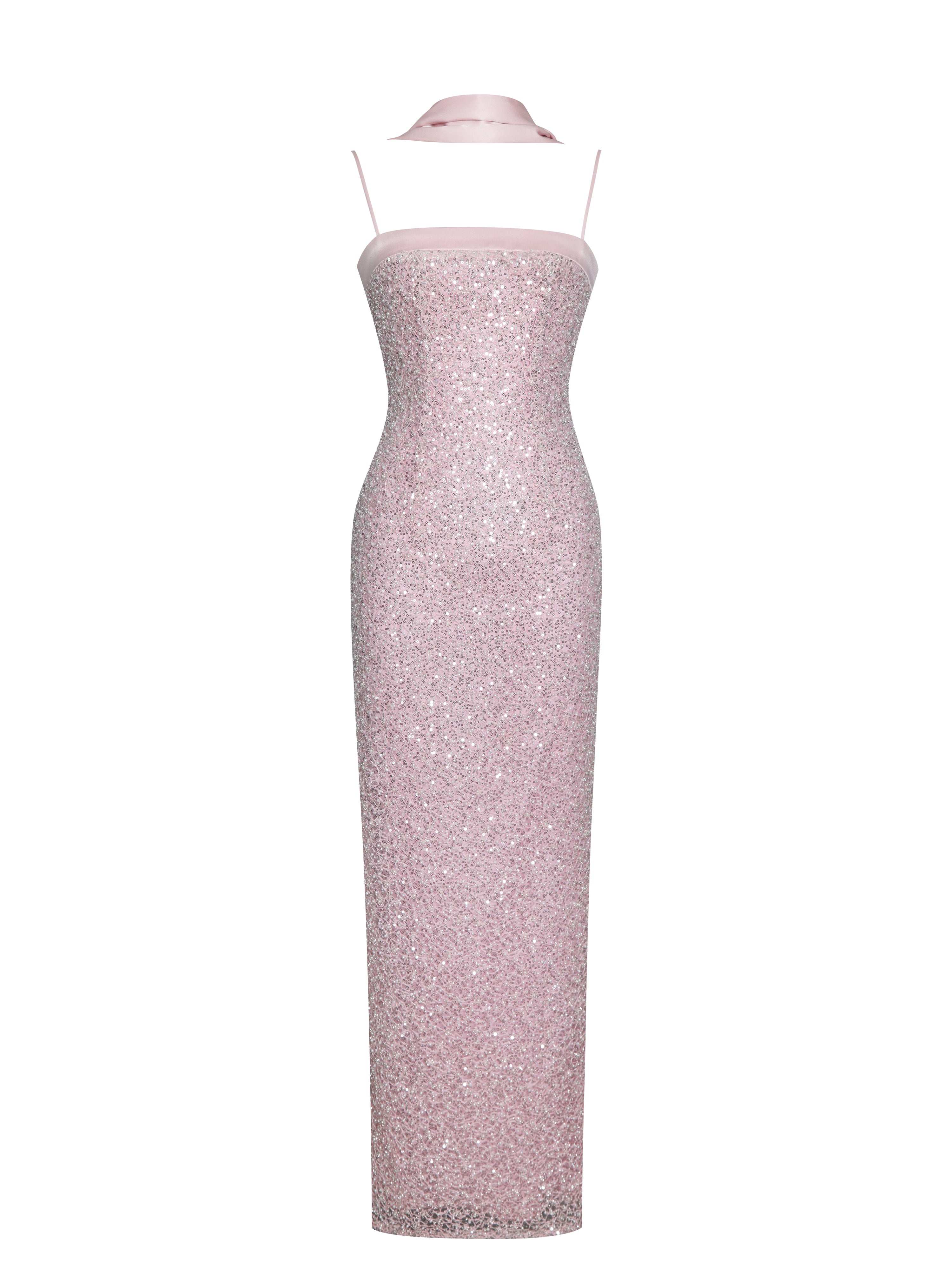 Raizel Pink Beaded Sequin Bodycon Gown with Scarf