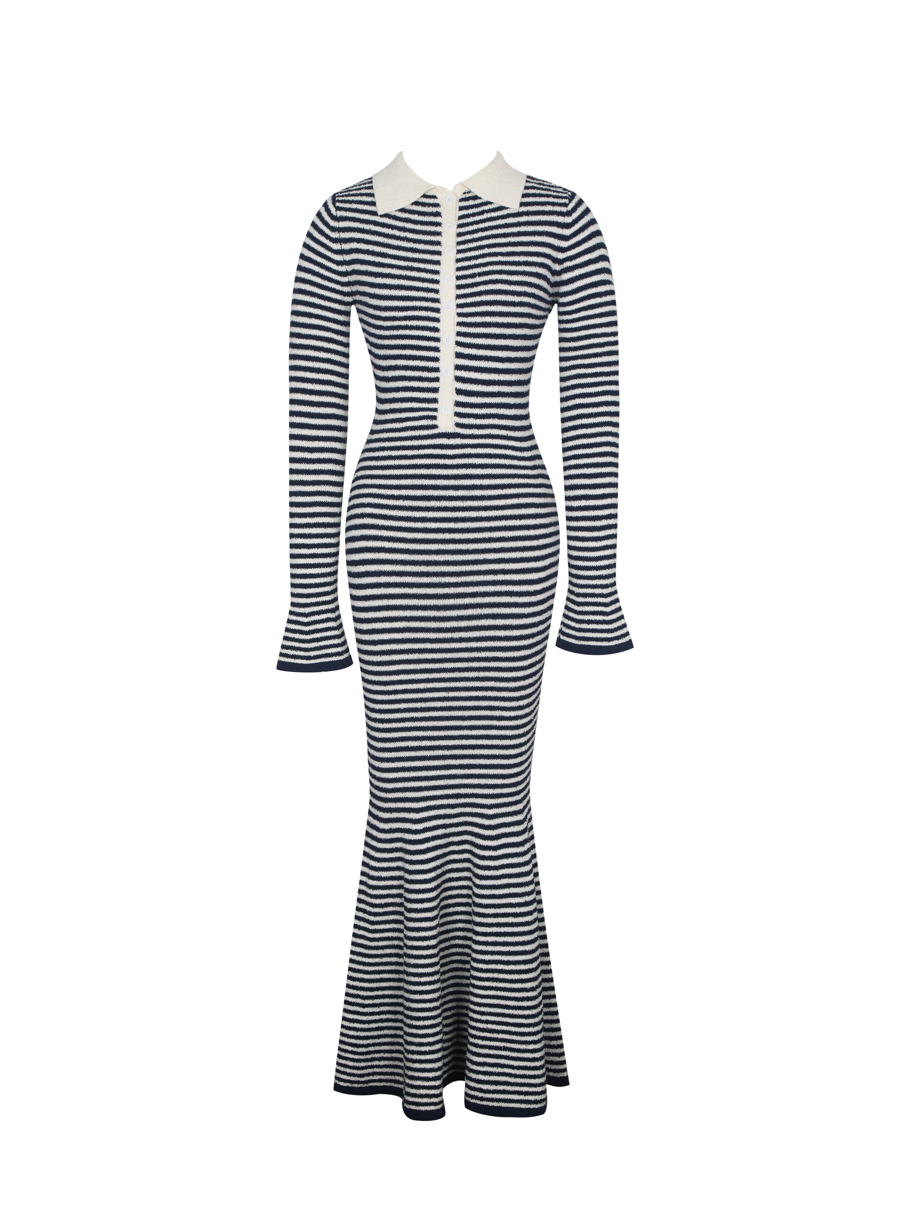 Xelie Navy & White Cotton Terry Knit Mermaid Maxi Dress