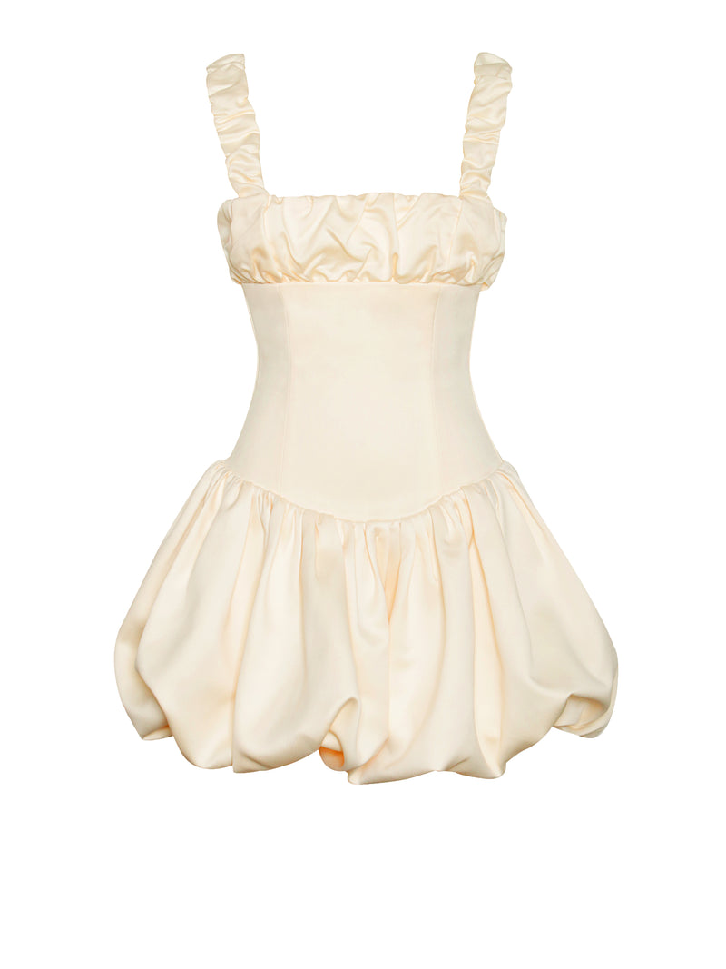 Aubrey Egg White Satin Bubble Hem Mini Dress
