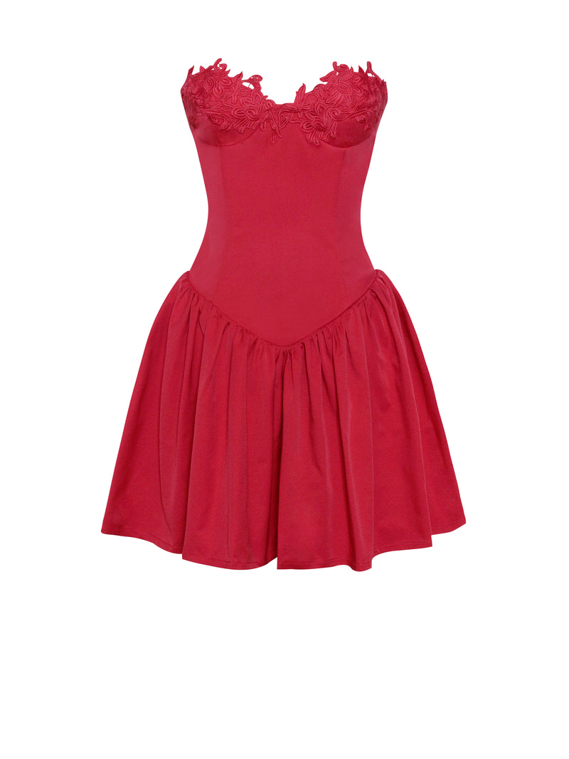 Sacha Red Lace Drop Waist Corset Puffy Mini Dress