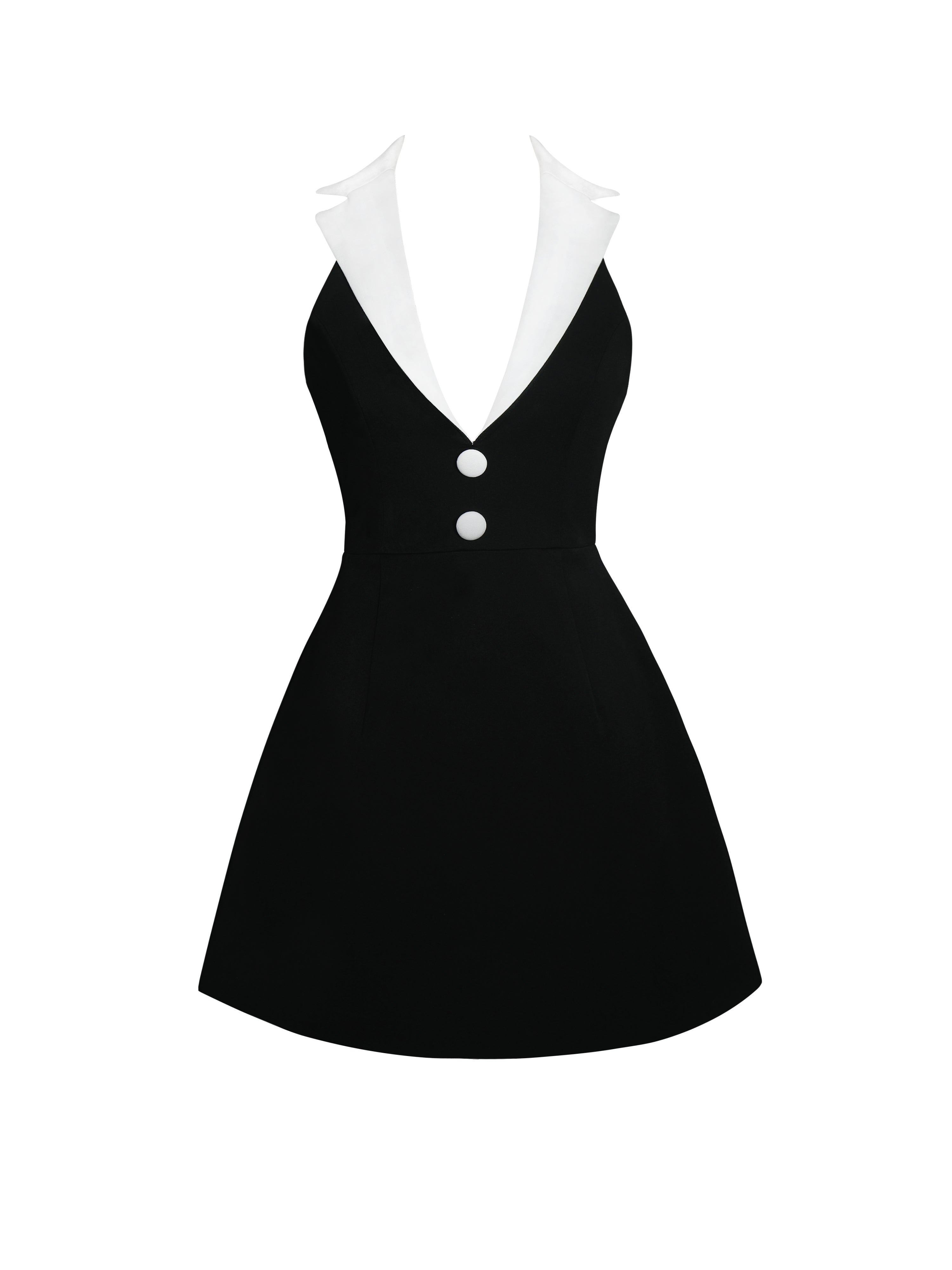 Ignacia Office Casual Black and White Halter Mini A-line Dress