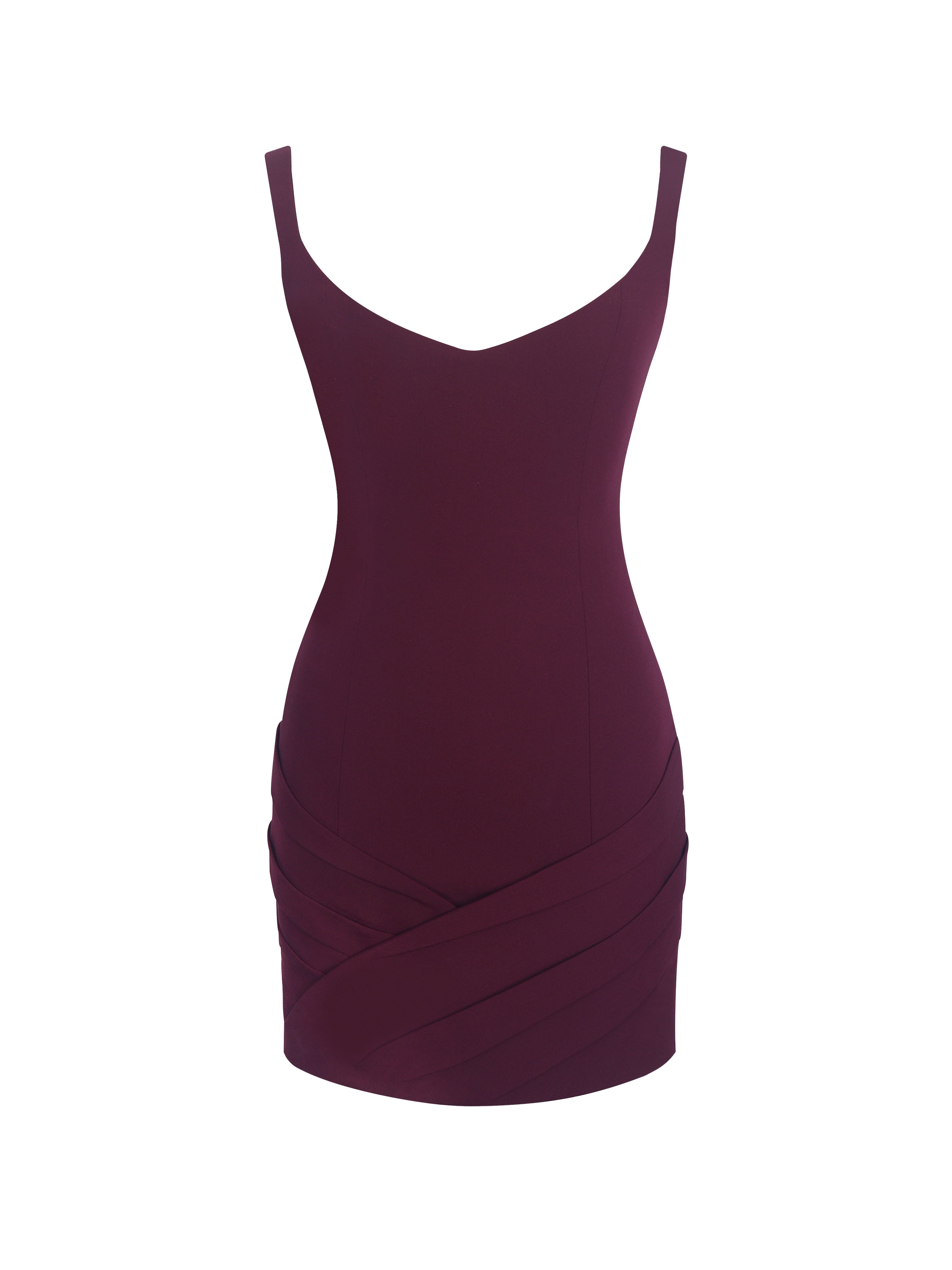 Tori Wine Red Pleated Mini Dress with Chiffon Scarf